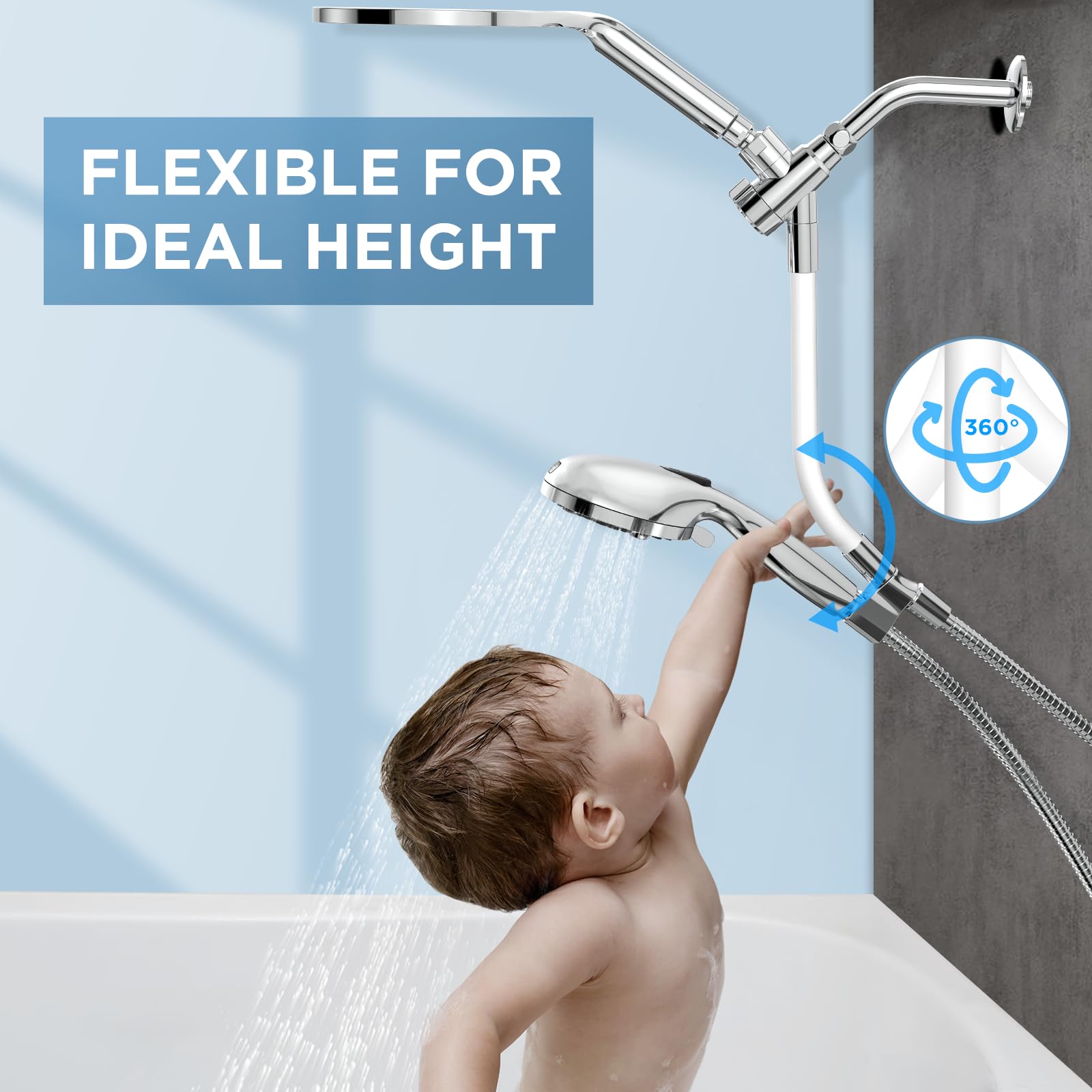 Dual Filtered Rain Shower Head Combo, High Pressure Handheld Shower Head with Adjustable Bar - Rainfall Shower Head And Showerhead with Filter for Hard Water - Removes Chlorine