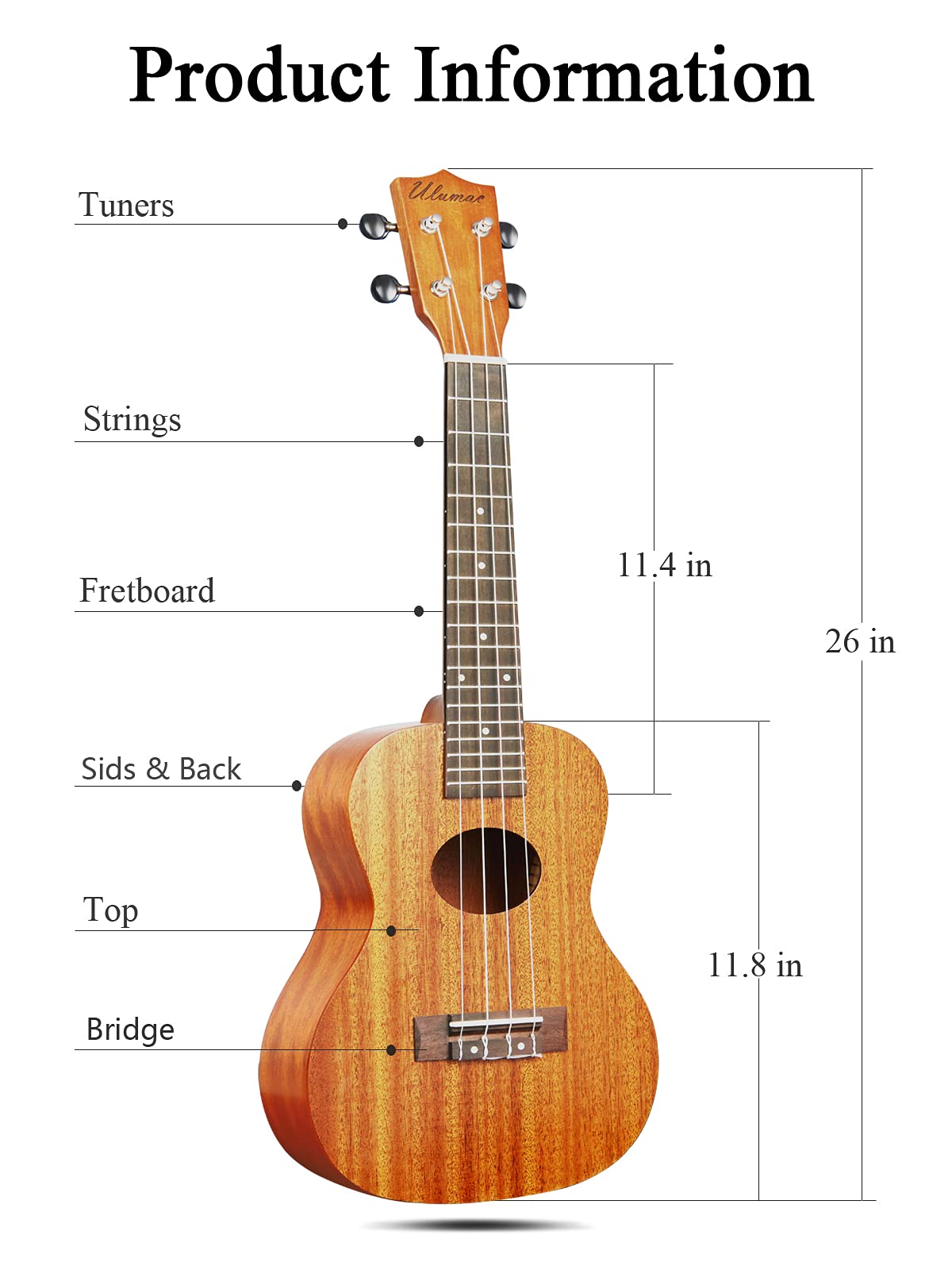 Concert Ukulele, KOA Acacia Wood 23 inch Adults kids Professional Ukelele for Beginners, Hawaiian Ukele Kit with Carbon String, Tuner, Gig Bag, Strap, Guitar Picks, Cleaning Cloth, Folk Style