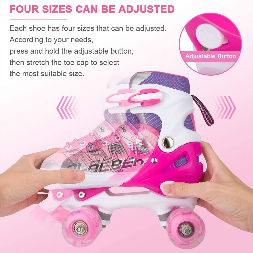 Sowume Adjustable Roller Skates for Girls and Women, All 8 Wheels of Girl's Skates Shine, Safe and Fun Illuminating for Kids