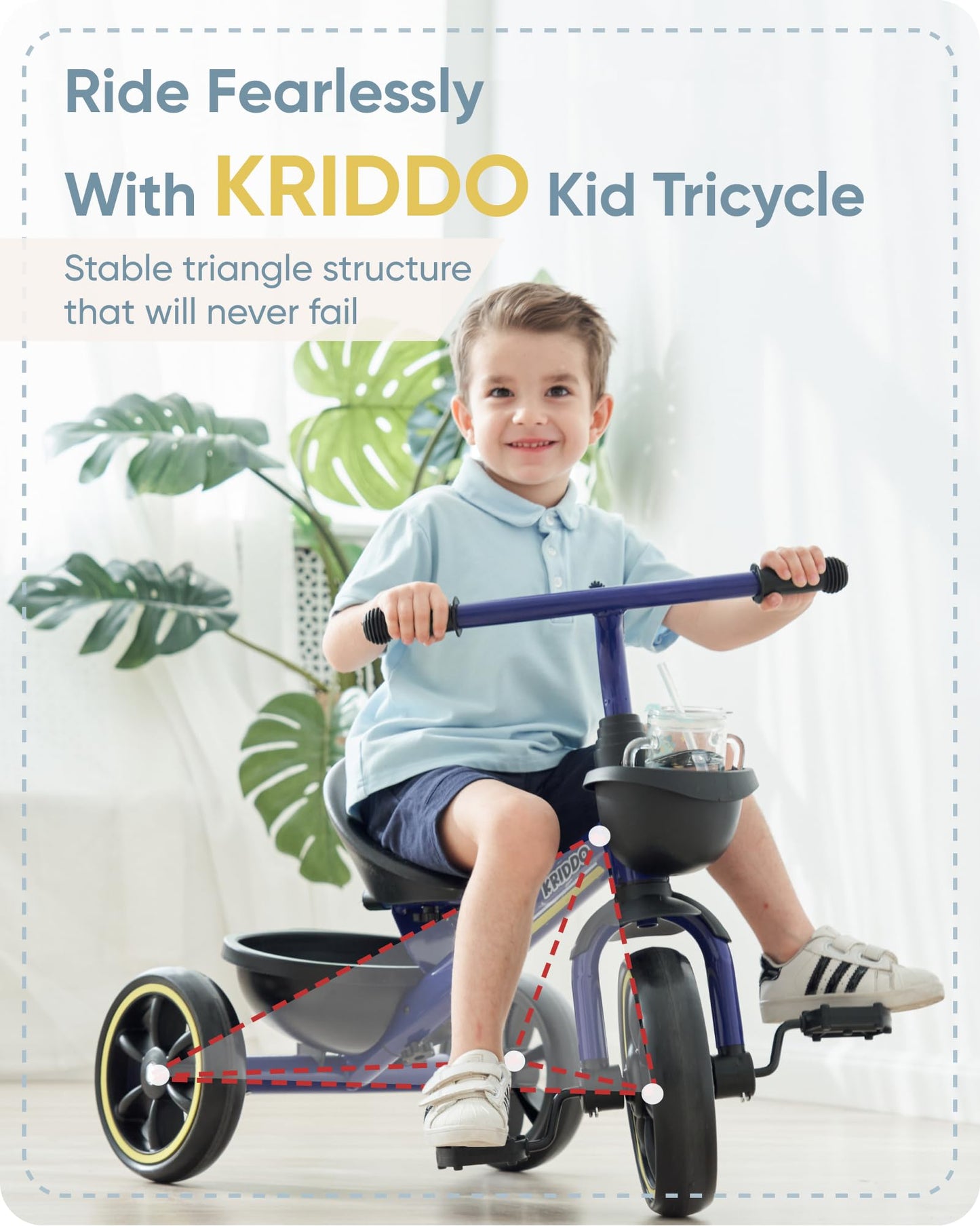 KRIDDO Kids Tricycle for 2-5 Year Olds - Gift for Toddlers - Black