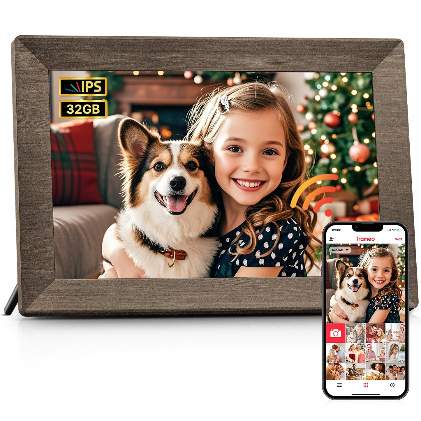 Frameo 10.1 Inch WiFi Digital Picture Frame, Smart Cloud Electronic Photo Frame with HD IPS Touch Screen Slideshow 32GB Memory Auto-Rotate Wall Mount, Share Photos/Videos from Phone by Frameo App