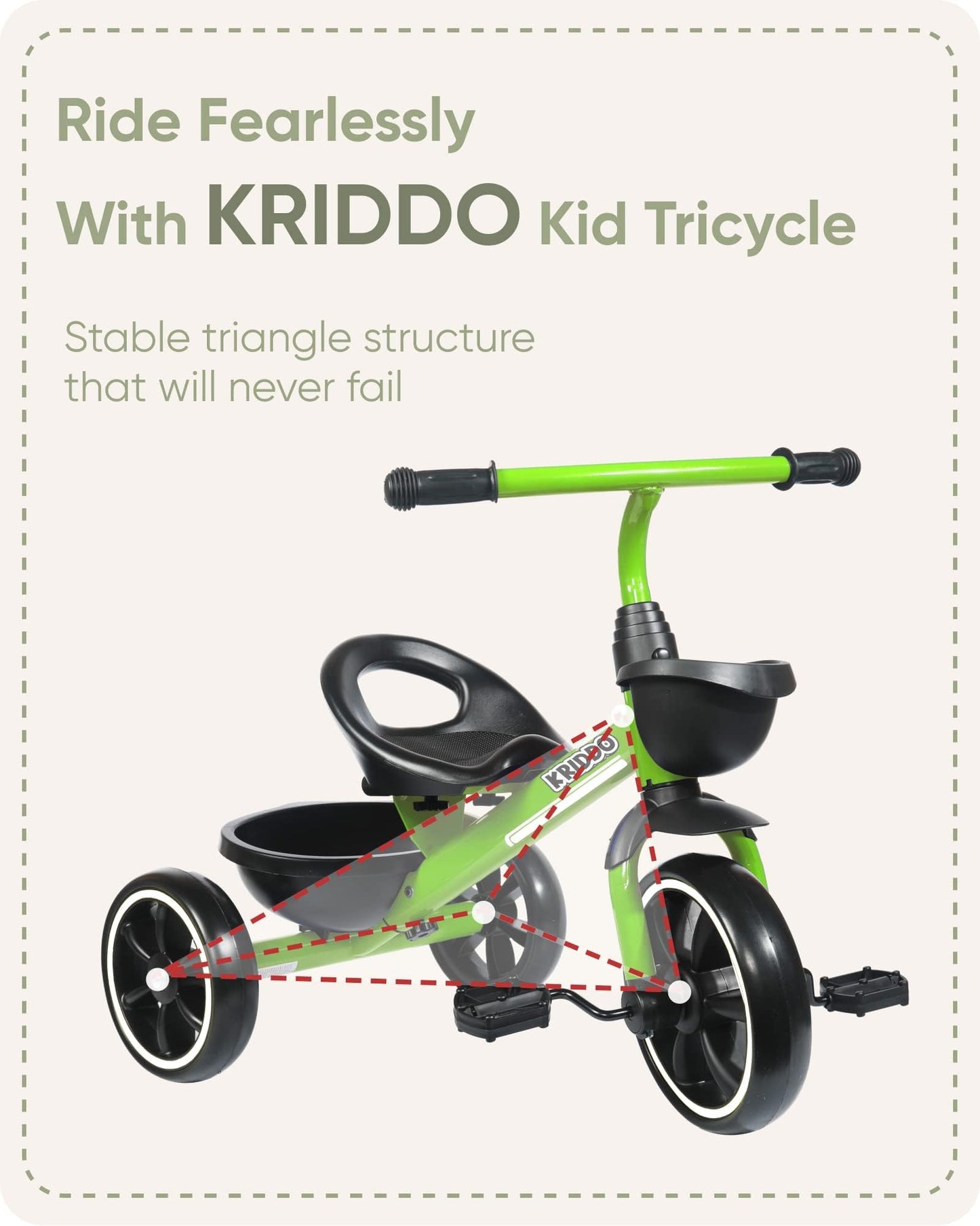 KRIDDO Kids Tricycle for 2-5 Year Olds - Gift for Toddlers - Black