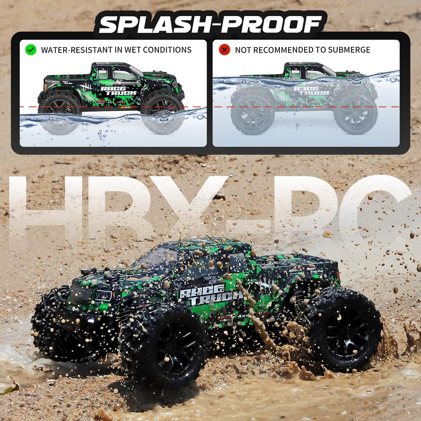 HAIBOXING 1:18 Scale All Terrain RC Car 18859, 36 KPH High Speed 4WD Electric Vehicle with 2.4 GHz Remote Control, 4X4 Waterproof Off-Road Truck with Two Rechargeable Batteries