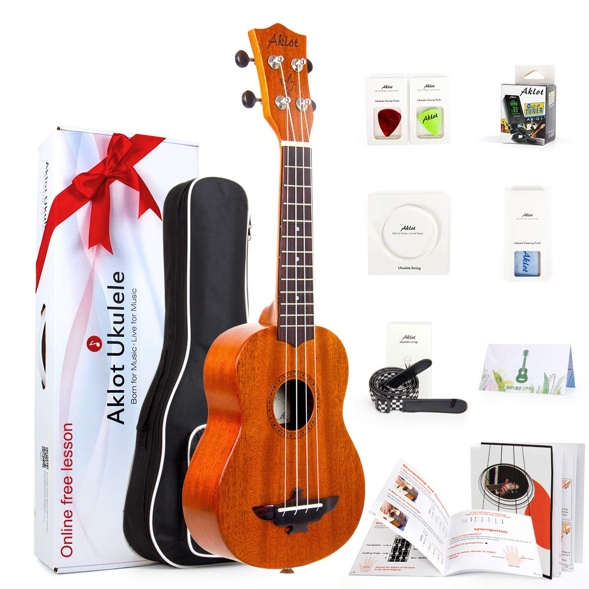 AKLOT 5 Strings Ukulele,Tenor Ukelele 26 inch Solid Mahogany Uke with Gig Bag Belt Extra Strings Professionals