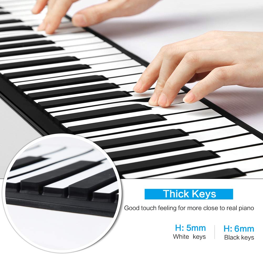 61 Keys Roll Up Piano keyboard piano Upgraded Portable Rechargeable Electronic Hand Roll Piano With Environmental Silicone Piano Keyboard for Beginners (Black)