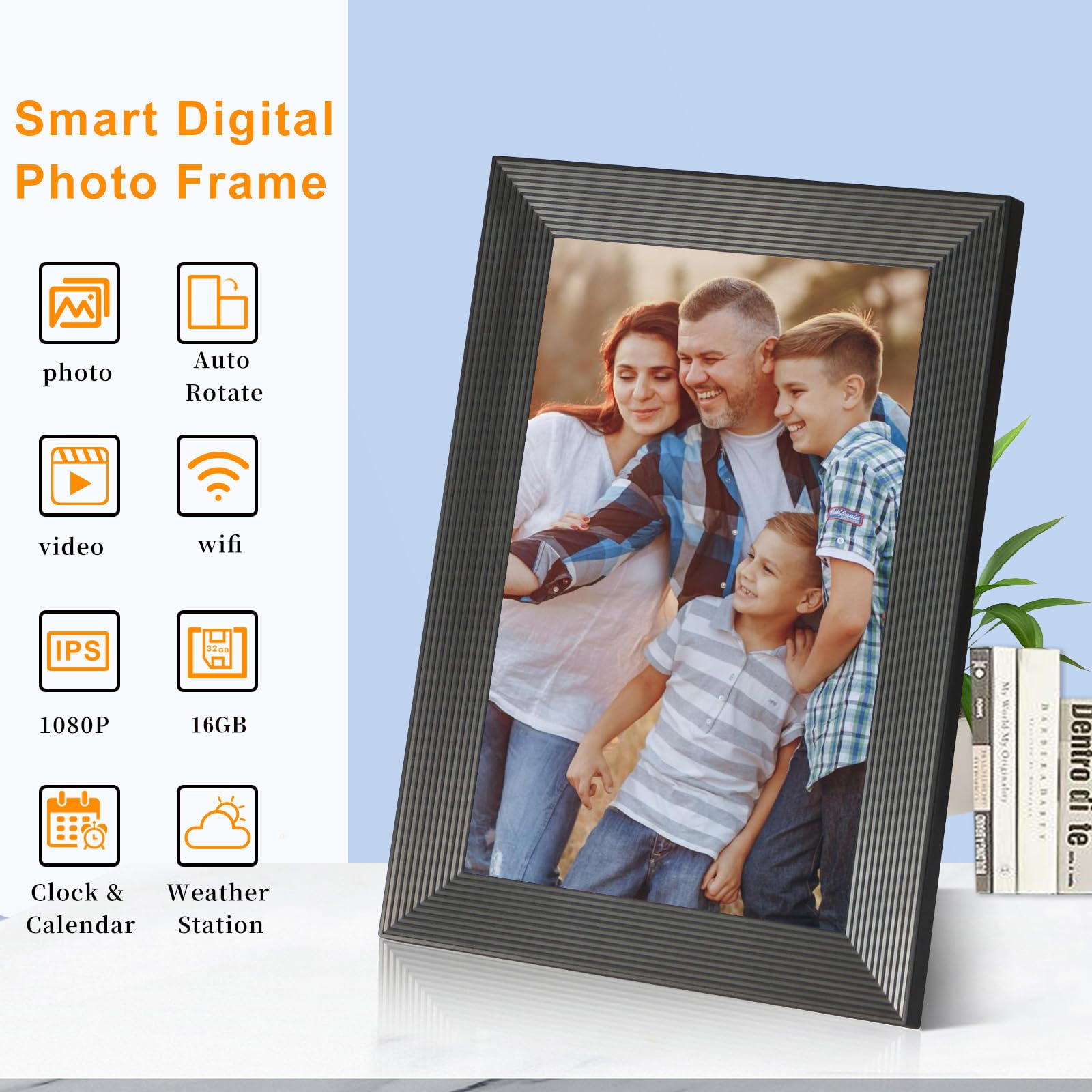 Frameo Digital Picture Frame WiFi -10.1 Inch Digital Photo Frame with 32GB Storage SD Card Slot Desktop,IPS Touch Screen, Auto-Rotate Slideshow Share Videos Photos Remotely Via App-White