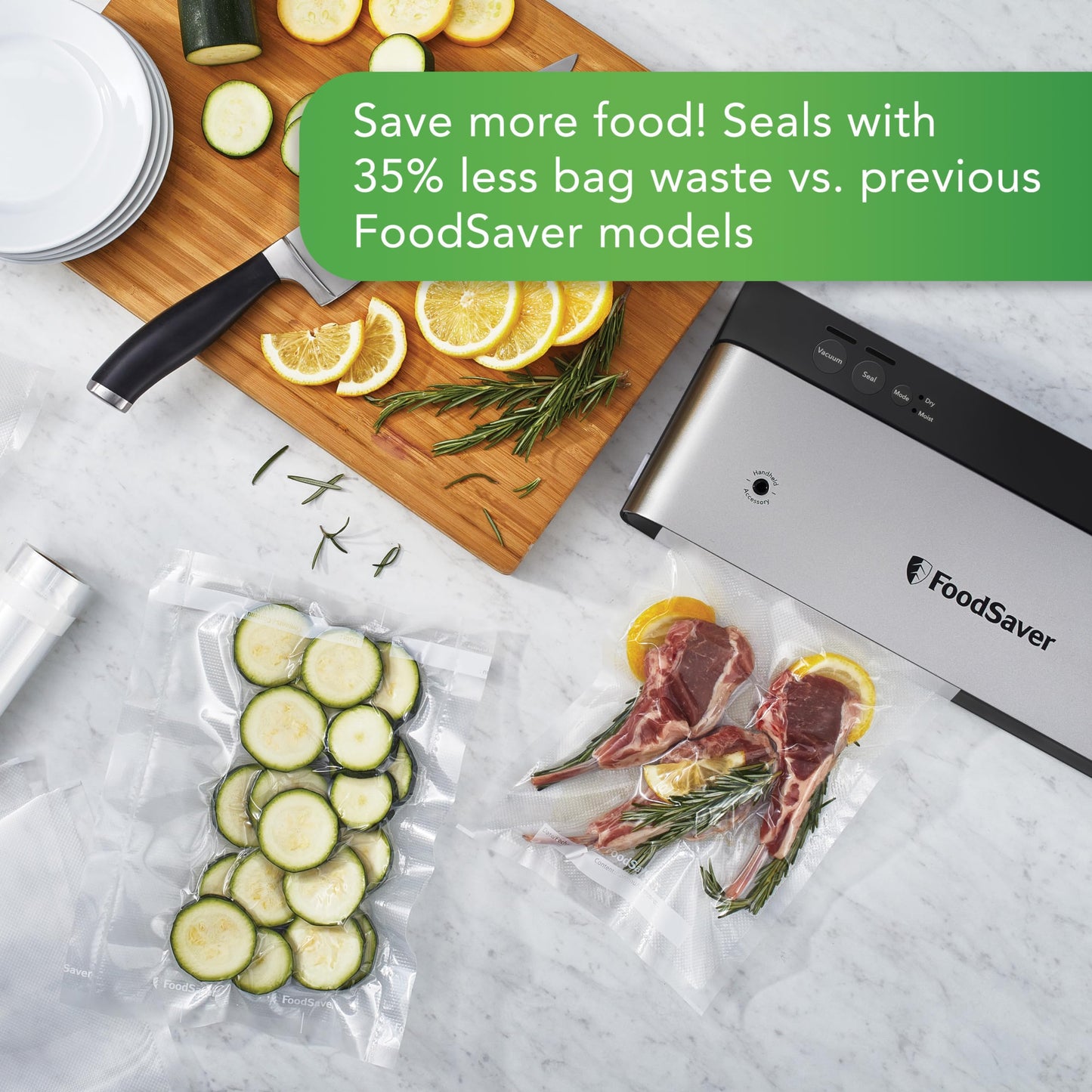 FoodSaver PowerVac Compact Vacuum Sealing Machine, Stainless Steel &amp; Black, Vertical Storage, VS0150 | Preserves freshness, reduces bag waste, for both dry and wet food