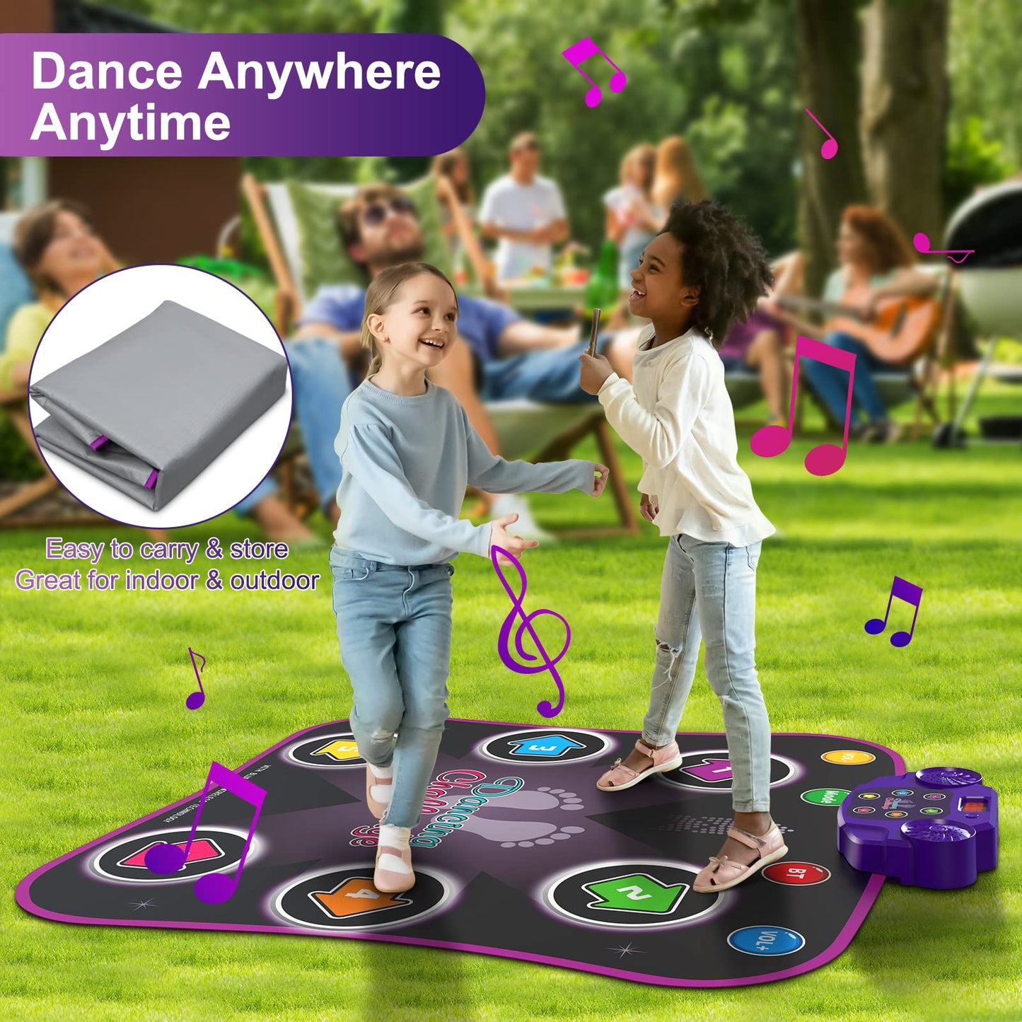 Flooyes Dance Mat Toys for 3-12 Year Old Kids, Electronic Dance Pad with Light-up 6-Button Wireless Bluetooth, Music Dance with 5 Game Modes, Birthday Toys Gifts for 3 4 5 6 7 8 9 10+ Year Old Girls