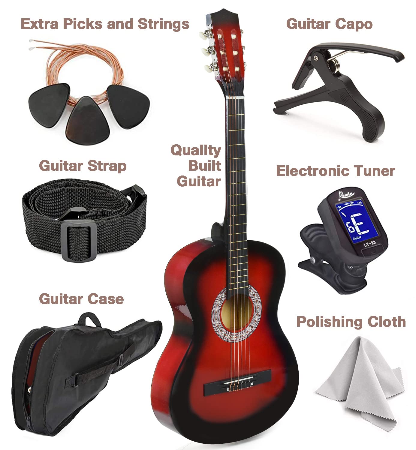 30" Left Handed Wood Guitar with Case and Accessories for Kids/Girls/Boys/Teens/Beginners (30", Black)