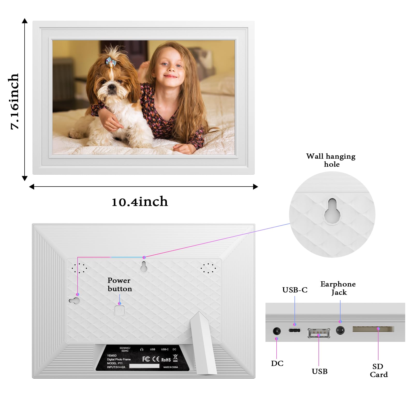 Frameo 10.1 Inch Smart WiFi Digital Picture Frame, 32GB Memory, 1280x800 HD IPS Touchscreen, Digital Photo Frame, Auto-Rotate, Wall Mountable, Share Moments from Anywhere, for Family, Friends-Black