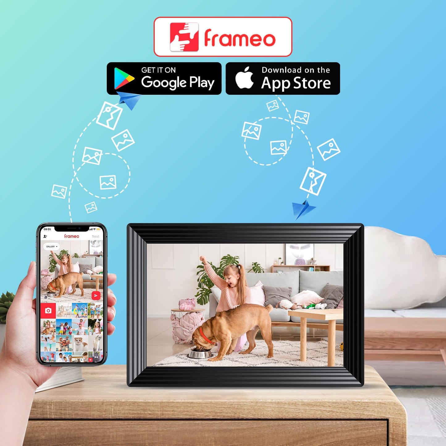 Frameo 10.1" WiFi Digital Picture Frame, Smart Digital Photo Frame with 16GB Storage, 1280x800 IPS HD Touch Screen, Auto-Rotate, Easy Setup to Share Photos or Videos Remotely via App from Anywhere