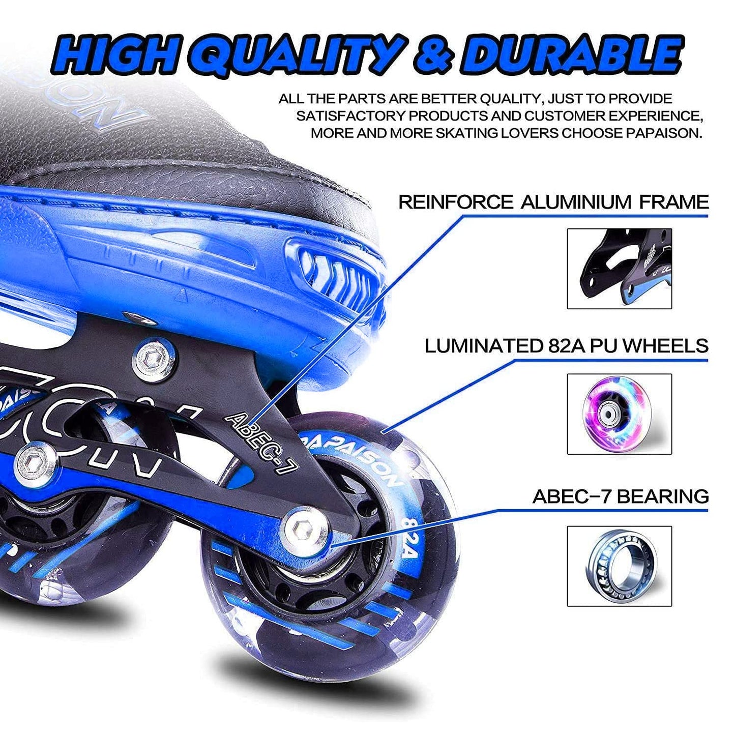 PAPAISON Adjustable Inline Skates for Kids and Adults with Full Light Up Wheels, Outdoor Roller Skates for Girls and Boys, Men and Women