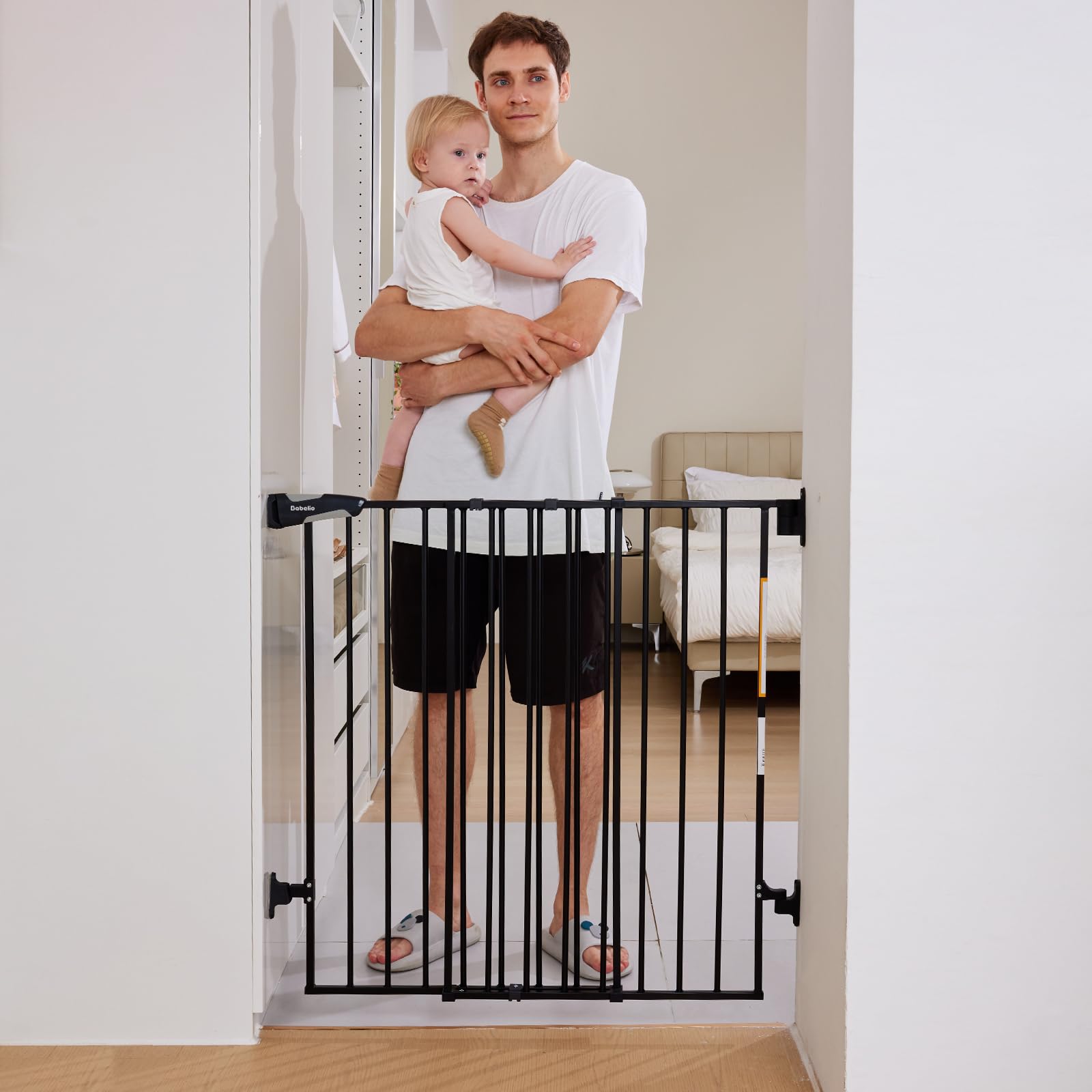 Babelio 26-43" No Bottom Bar Baby Gate for Babies, Elders and Pets, 2-in-1 Hardware Mount Dog Gate for The House, Stairs and Doorways, with Large Walk Thru Door, Black