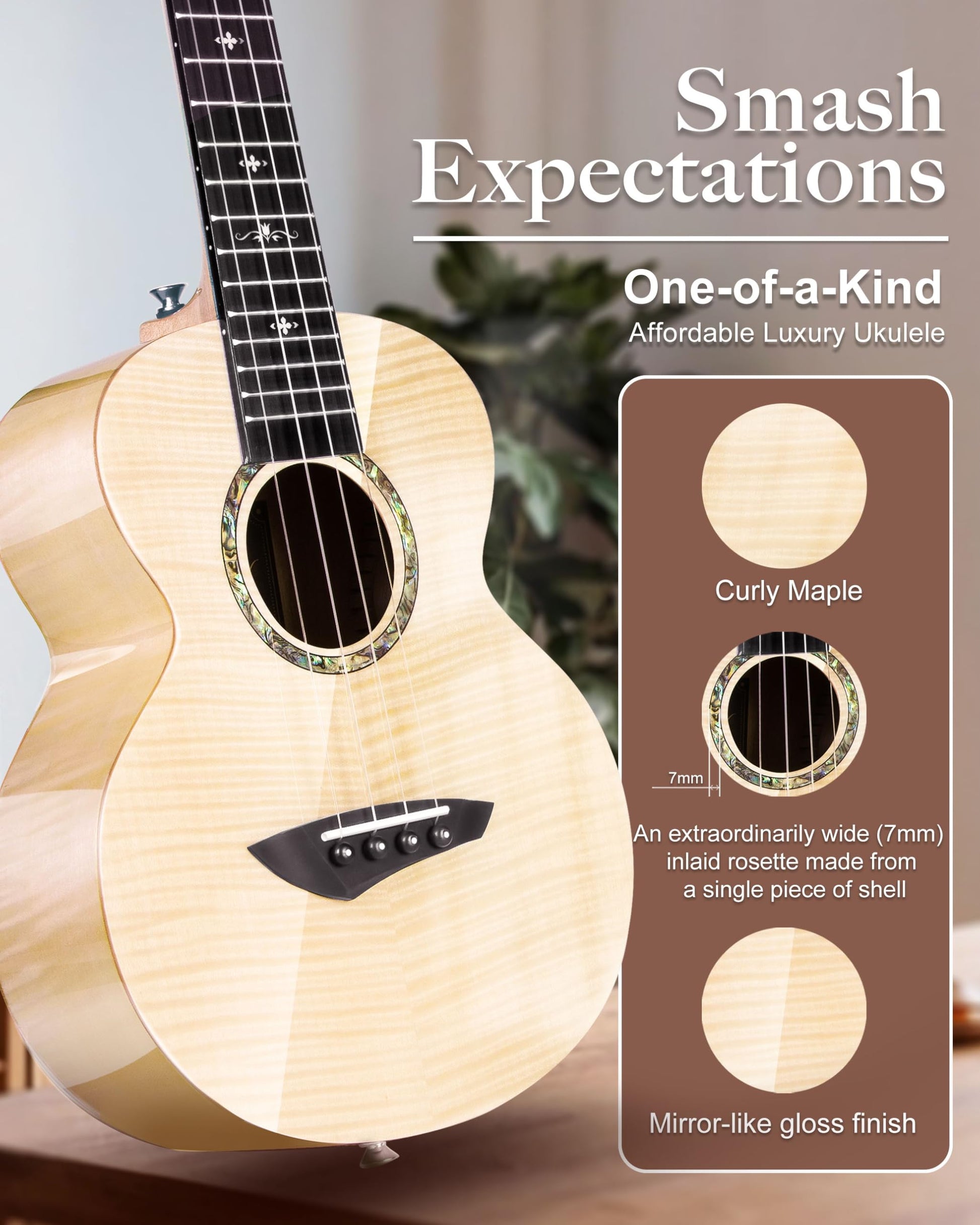 Caramel CAG94 Glossy Black Ebony 23" Concert Ukulele for Beginner | Handmade Ukelele Starter Kit