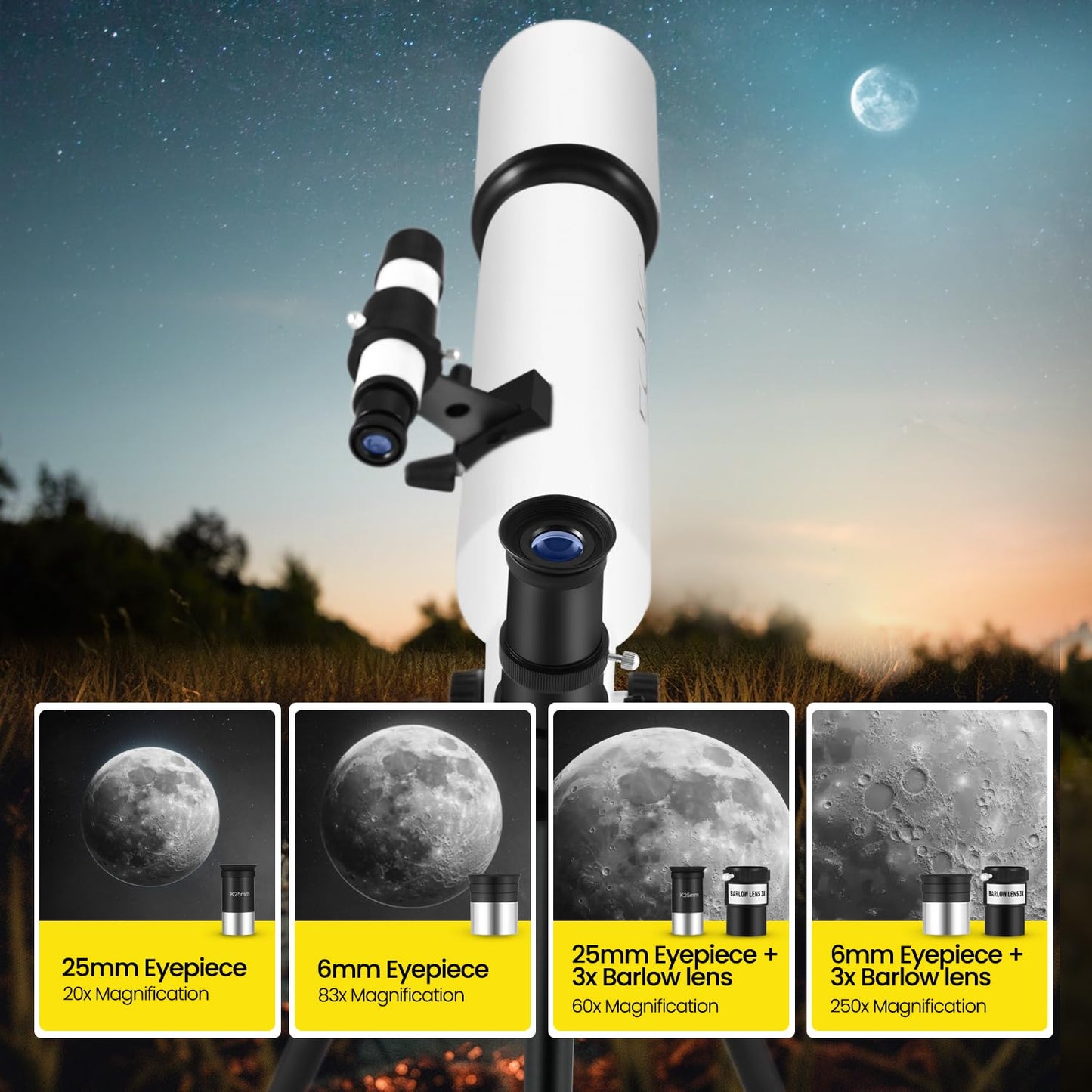 ESAKO Telescope for Adults &amp; Beginners, Astronomical Portable 80mm Aperture Telescope with Phone Adapter, Wireless Remote &amp; Carry Bag