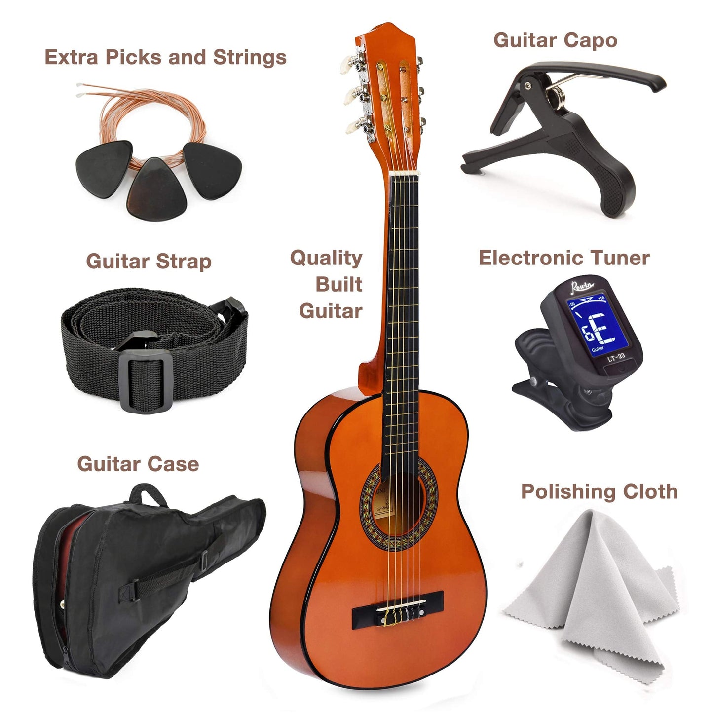 30" Left Handed Wood Guitar with Case and Accessories for Kids/Girls/Boys/Teens/Beginners (30", Black)