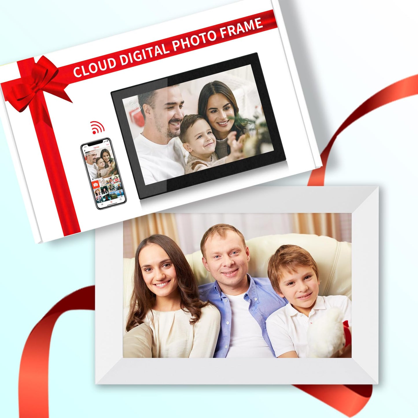 Frameo Digital Picture Frame WiFi -10.1 Inch Digital Photo Frame with 32GB Storage SD Card Slot Desktop,IPS Touch Screen, Auto-Rotate Slideshow Share Videos Photos Remotely Via App-White