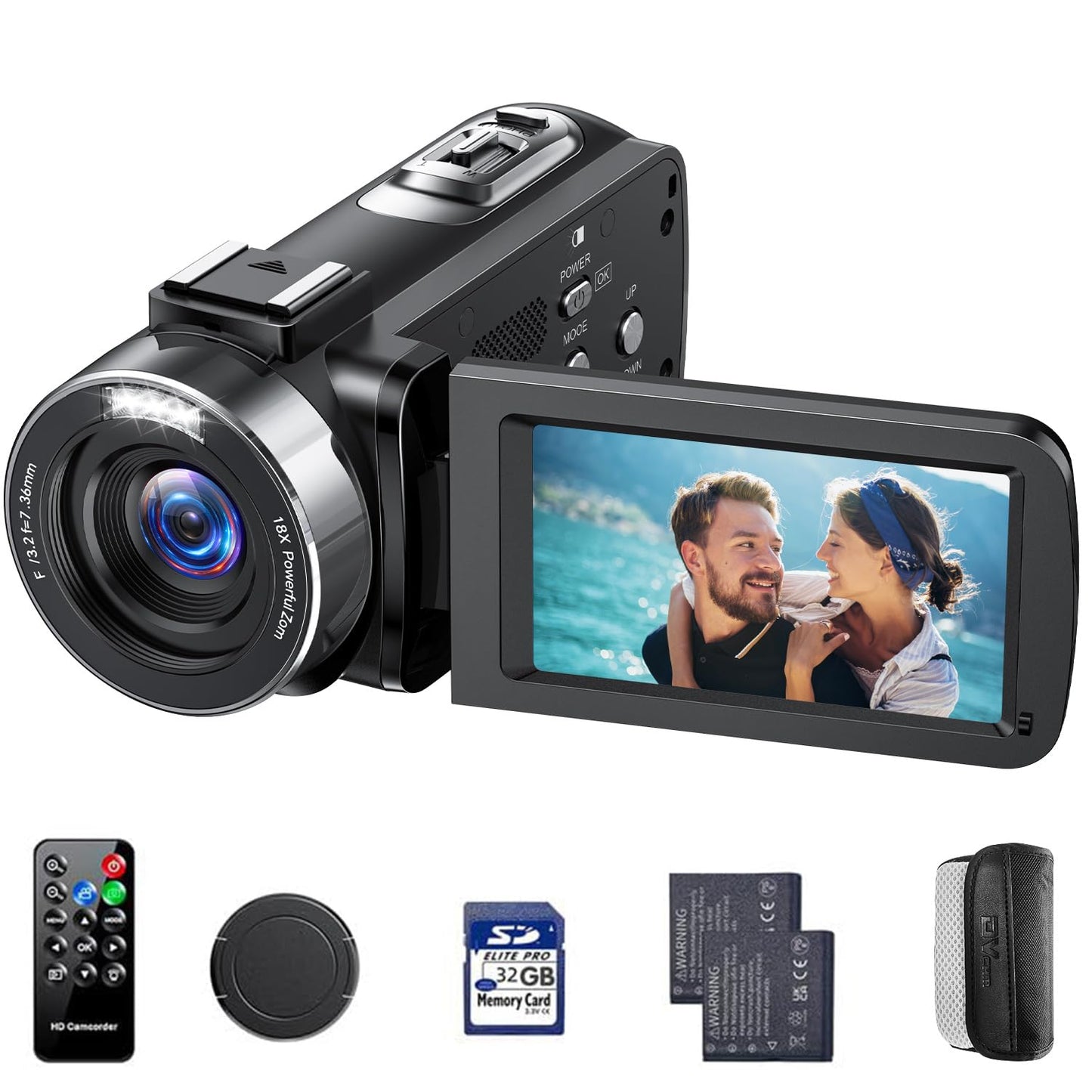 4K Video Camera Camcorder 42MP YouTube Vlogging Camera 18X Digital Zoom Webcam 3.0 Inch 270 Degree Rotation Screen Camcorders with 32G SD Card and 2 Batteries Recording While Charging