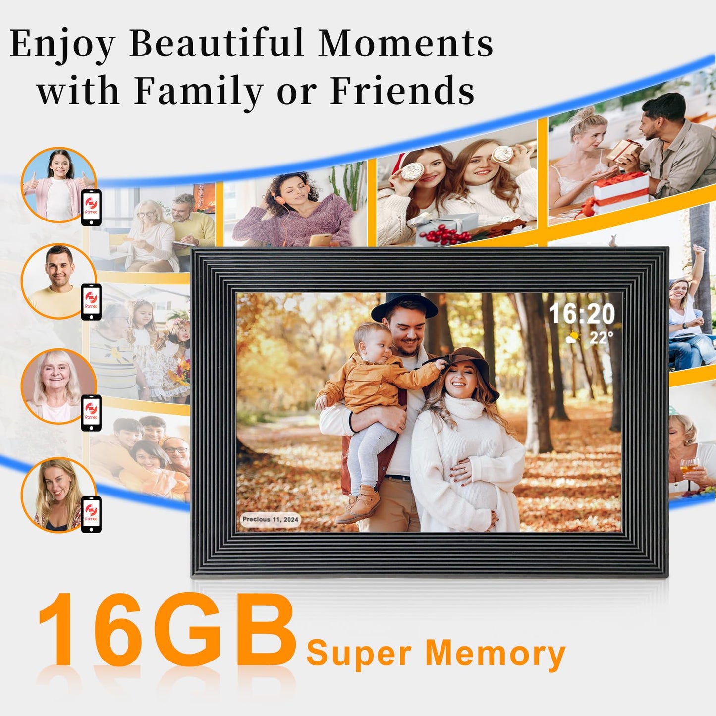 Frameo Digital Picture Frame WiFi -10.1 Inch Digital Photo Frame with 32GB Storage SD Card Slot Desktop,IPS Touch Screen, Auto-Rotate Slideshow Share Videos Photos Remotely Via App-White