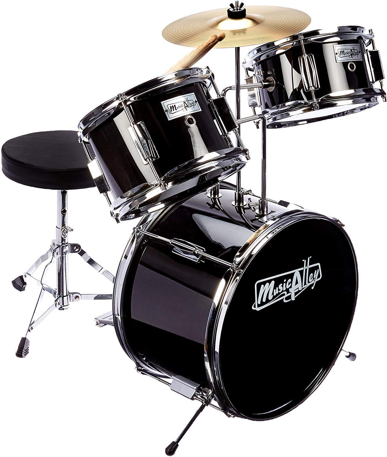 Music Alley 3 Piece Kids Drum Set with Throne, Cymbal, Pedal &amp; Drumsticks, Blue, (DBJK02)