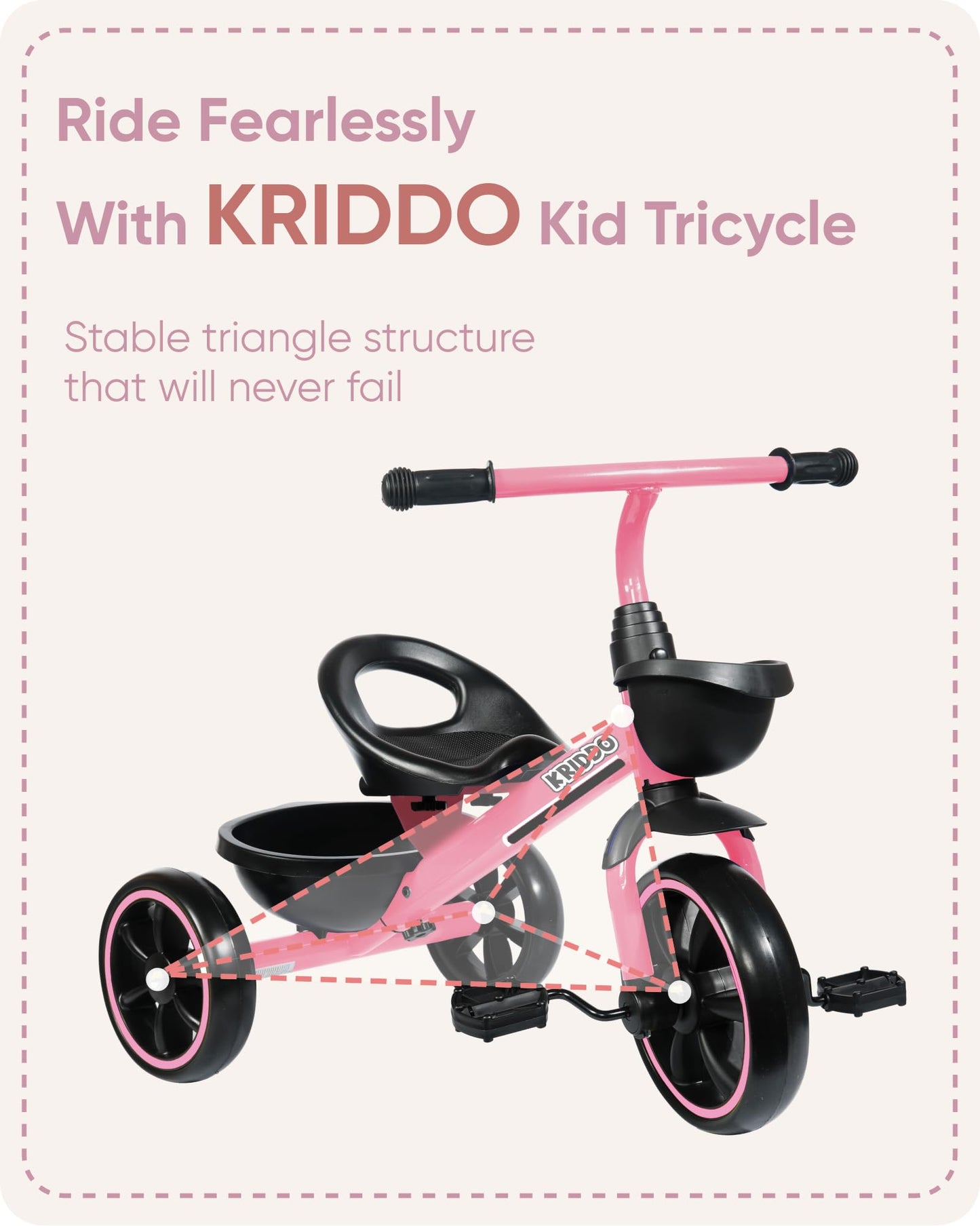 KRIDDO Kids Tricycle for 2-5 Year Olds - Gift for Toddlers - Black