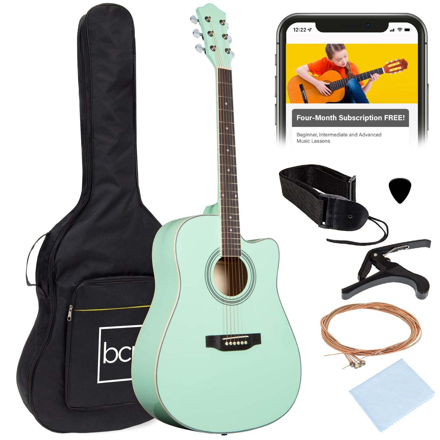 Best Choice Products 41in Beginner Acoustic Guitar Full Size All Wood Cutaway Guitar Starter Set w/Case, Strap, Capo, Strings, Picks - Aged Natural