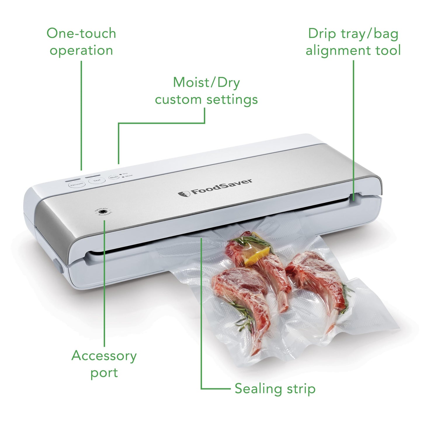 FoodSaver PowerVac Compact Vacuum Sealing Machine, Stainless Steel &amp; Black, Vertical Storage, VS0150 | Preserves freshness, reduces bag waste, for both dry and wet food