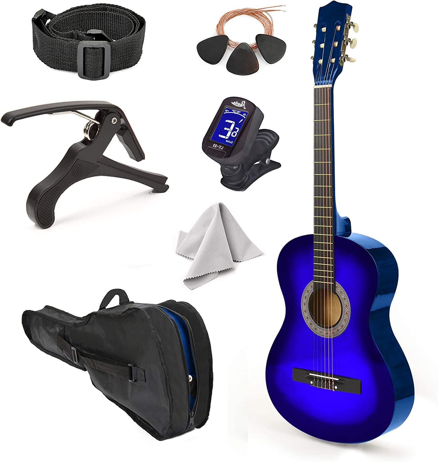 30" Left Handed Wood Guitar with Case and Accessories for Kids/Girls/Boys/Teens/Beginners (30", Black)