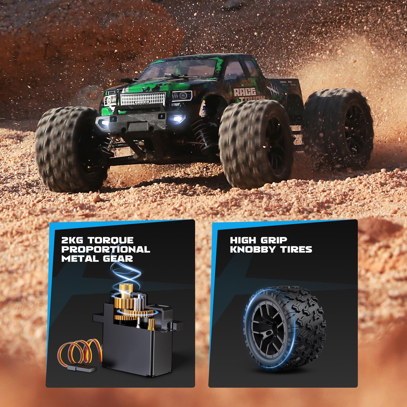 HAIBOXING 1:18 Scale All Terrain RC Car 18859, 36 KPH High Speed 4WD Electric Vehicle with 2.4 GHz Remote Control, 4X4 Waterproof Off-Road Truck with Two Rechargeable Batteries