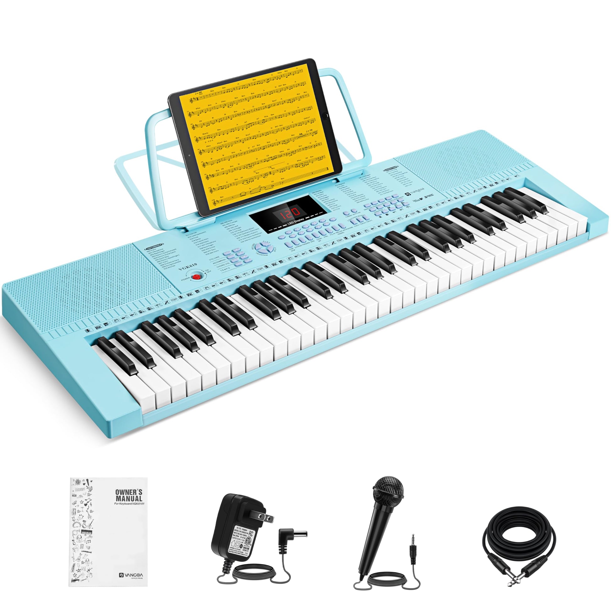 Vangoa 61-Key Light-Up Keyboard Piano for Beginners, 350 Tones &amp; Timbres, 3 Teaching Modes, With Microphone, Black