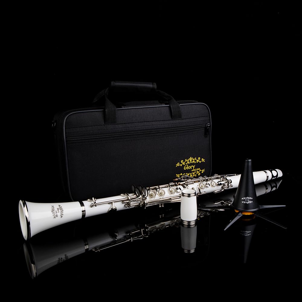 Glory GLY-CLADBL Professional Ebonite Bb Clarinet with 10 Reeds, Stand, Hard Case, Cleaning Cloth, Cork Grease, Mouthpiece Brush and Pad Brush,Dark Blue/Silver