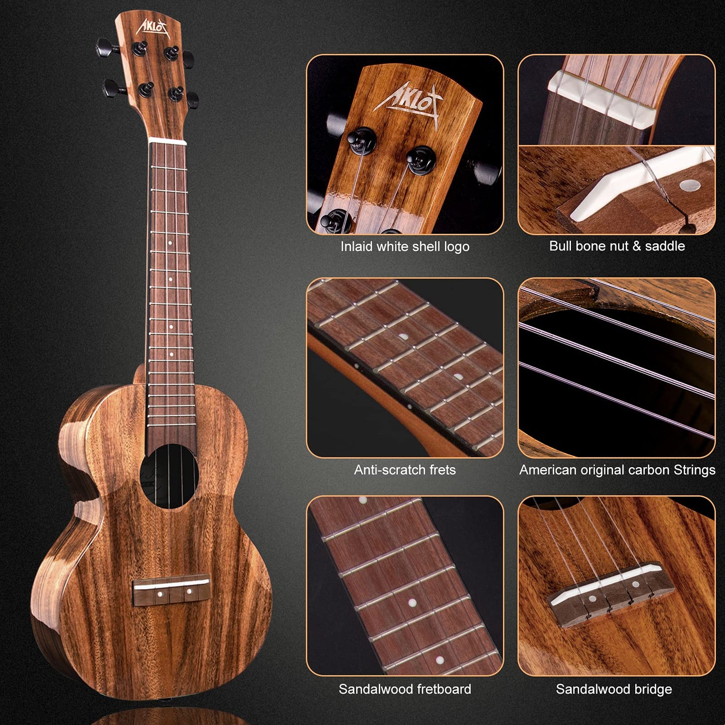 AKLOT 5 Strings Ukulele,Tenor Ukelele 26 inch Solid Mahogany Uke with Gig Bag Belt Extra Strings Professionals