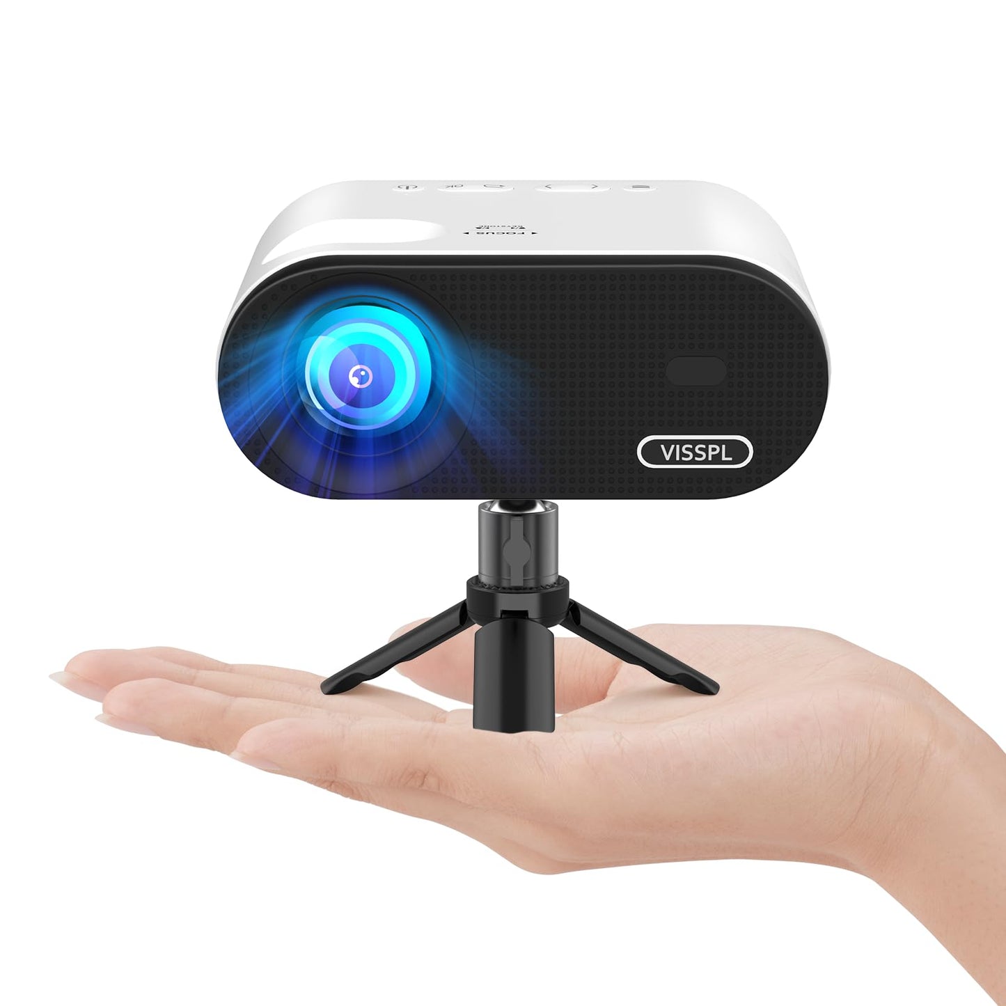 Mini Projector, VISSPL Full HD 1080P Video Projector, Portable Outdoor Projector with Tripod, Kids Gift, Home Theater Movie Phone Projector Compatible with Android/iOS/Windows/TV Stick/HDMI/USB