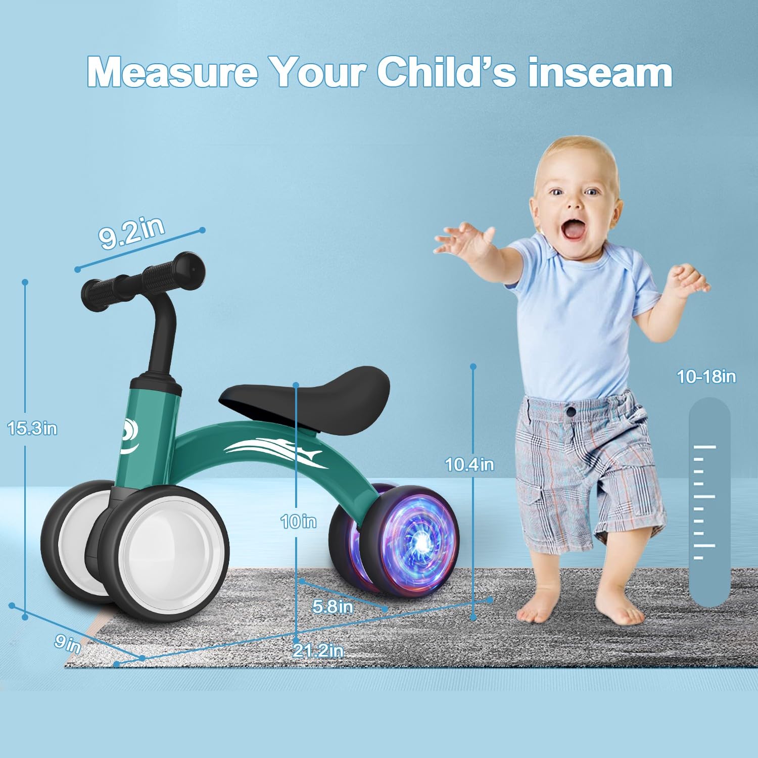 Colorful Lighting Baby Balance Bike Toys for 1 Year Old Boy Gifts, 10-36 Month Toddler Balance Bike, No Pedal 4 Silence Wheels&amp;Soft Seat First Riding on Toys, One Year Old Boy Birthday Gifts.