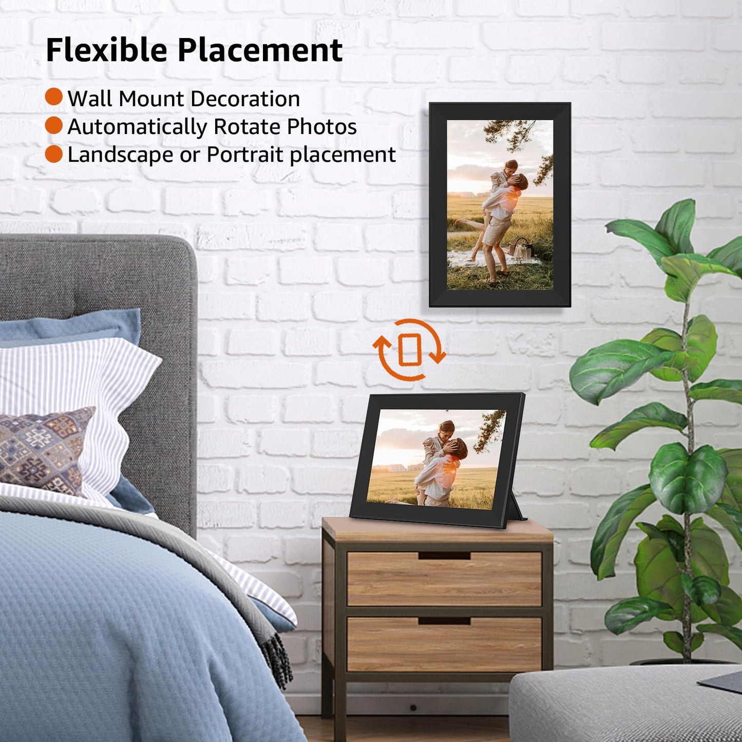 Frameo 10.1 inch Digital Picture Frame WiFi Smart Digital Photo Frame Wood IPS HD 1280 * 800 1080P Touch Screen Auto-Rotate Easy Setup to use Free Share Photos and Videos Gift for mon Father Women