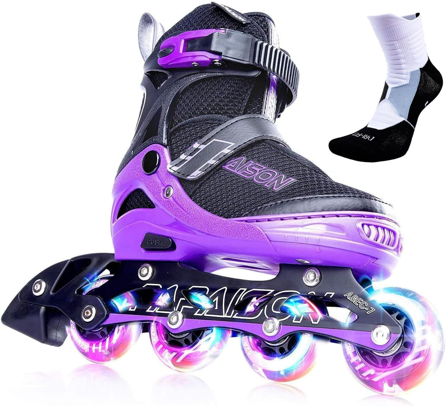 PAPAISON Adjustable Inline Skates for Kids and Adults with Full Light Up Wheels, Outdoor Roller Skates for Girls and Boys, Men and Women