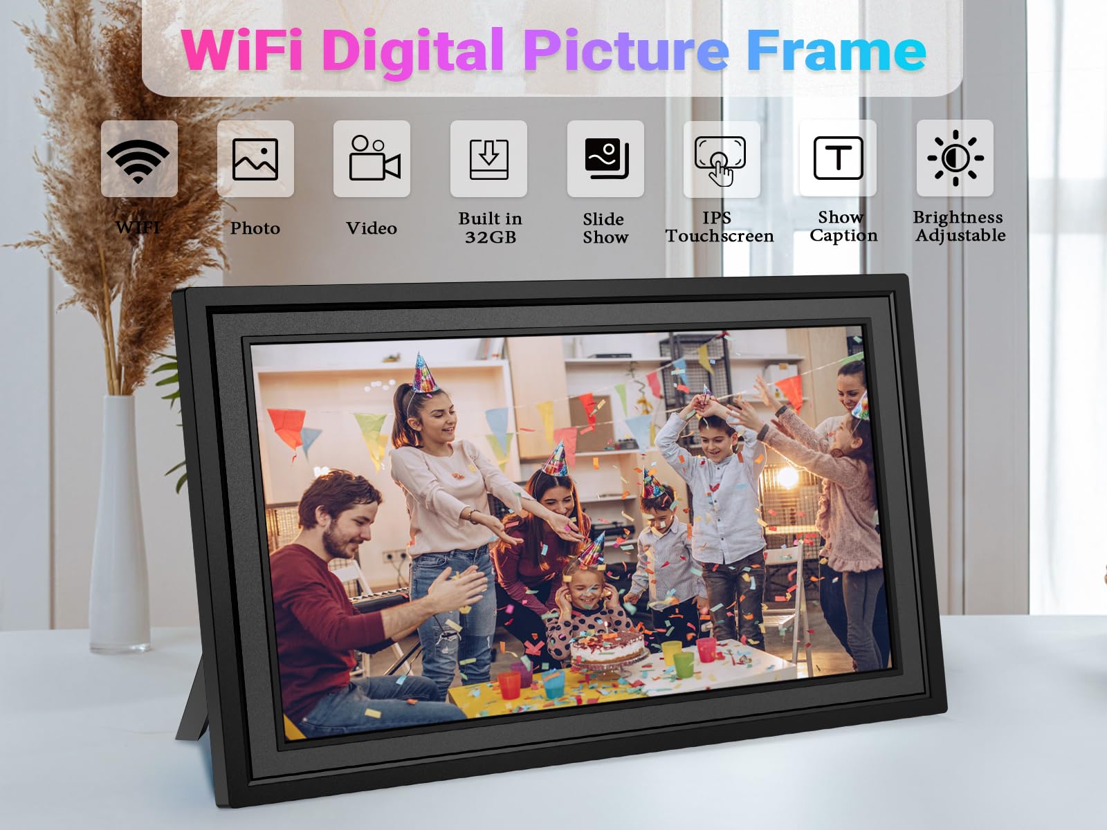 Frameo 10.1 Inch Smart WiFi Digital Picture Frame, 32GB Memory, 1280x800 HD IPS Touchscreen, Digital Photo Frame, Auto-Rotate, Wall Mountable, Share Moments from Anywhere, for Family, Friends-Black