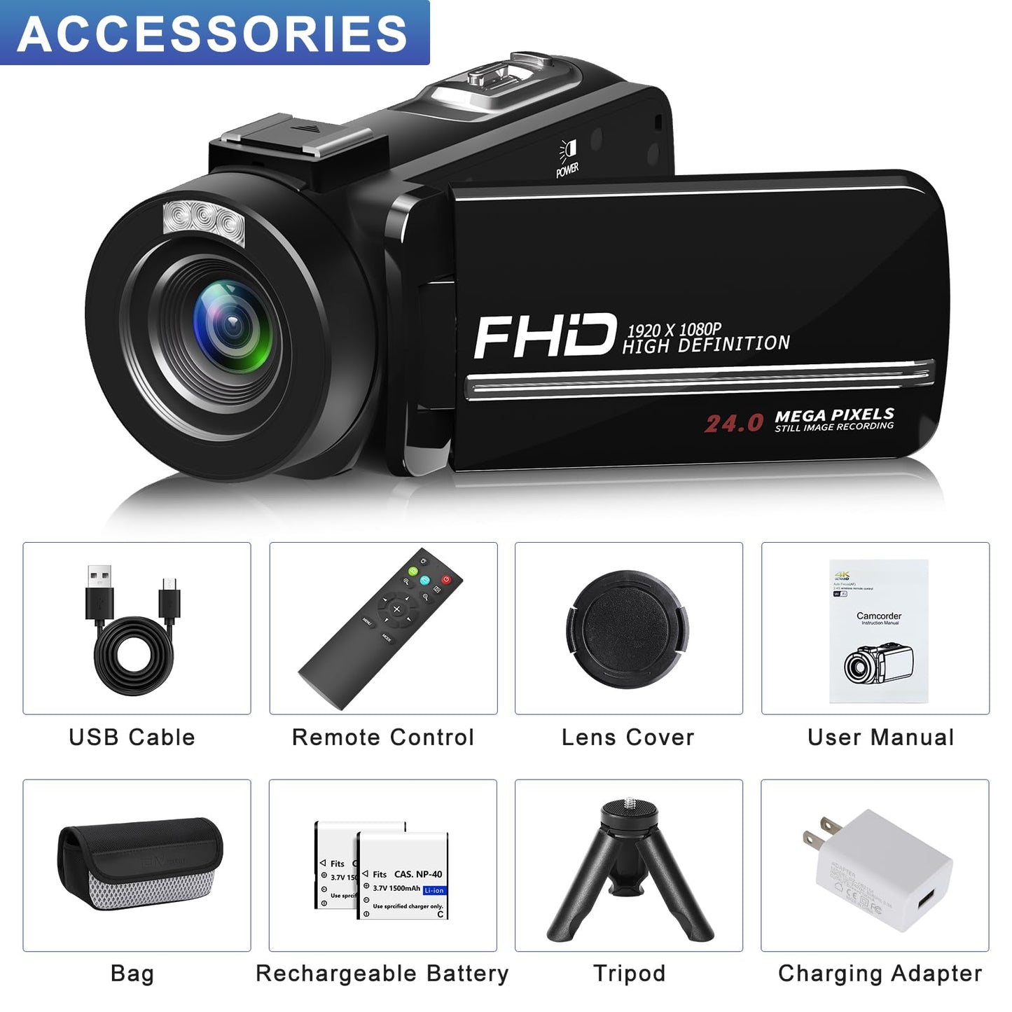 Video Camera, Full HD 1080P Camcorder 48MP YouTube Vlogging Camera Recorder 3.0 Inch 270° Rotation Screen 18X Digital Zoom with Remote Control, Microphone, Mini Tripod, 2 Battries, 32GB SD Card