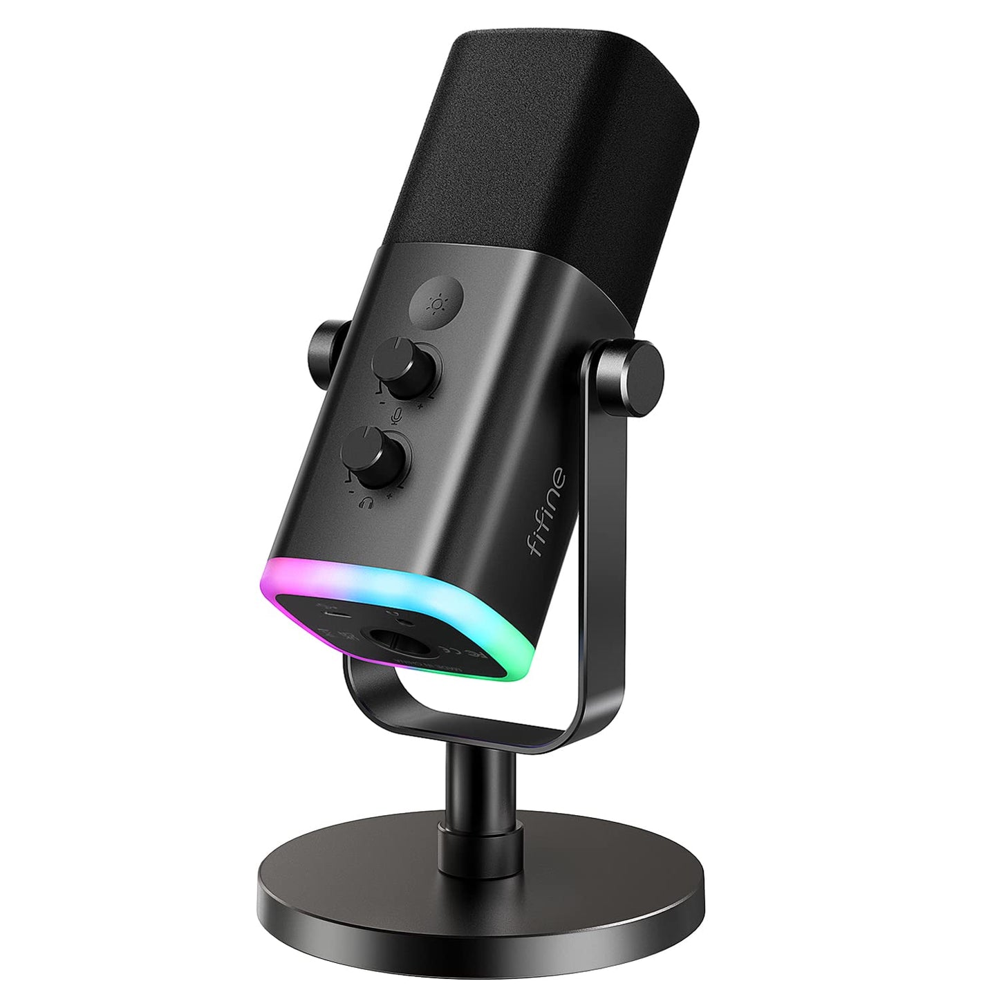 FIFINE USB/XLR Dynamic Microphone for Podcast Recording, PC Computer Gaming Streaming Mic with RGB Light, Mute Button, Headphones Jack, Desktop Stand, Vocal Mic for Singing YouTube-AmpliGame AM8