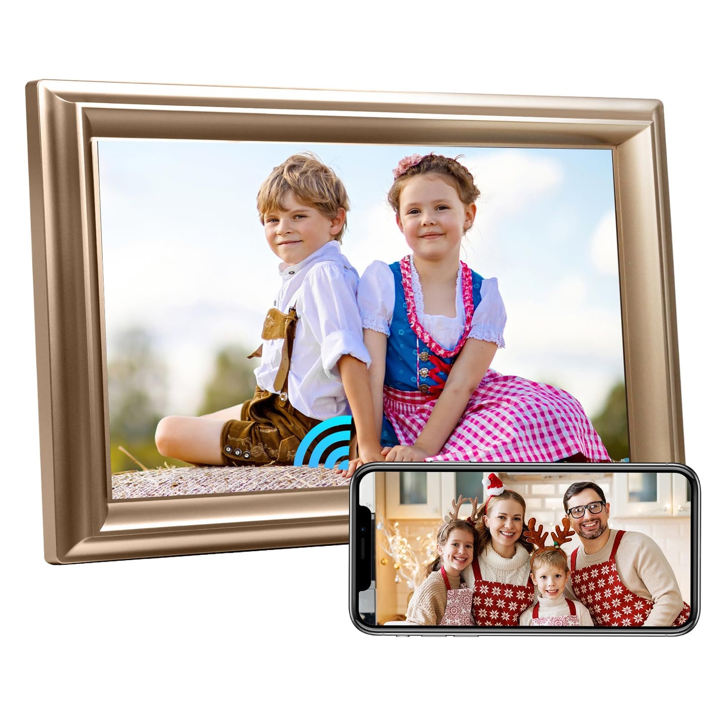 10.1 Inch WiFi Digital Picture Frame, 1280x800HD IPS Touch Screen Digital Photo Frame Electronic,16GB Memory, Auto-Rotate, Wall Mountable, Share Photos/Videos Instantly via Uhale App from Anywhere