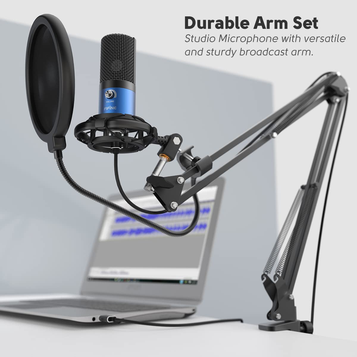 FIFINE Studio Condenser USB Microphone Computer PC Microphone Kit with Adjustable Boom Arm Stand Shock Mount for Instruments Voice Overs Recording Podcasting YouTube Vocal Gaming Streaming-T669