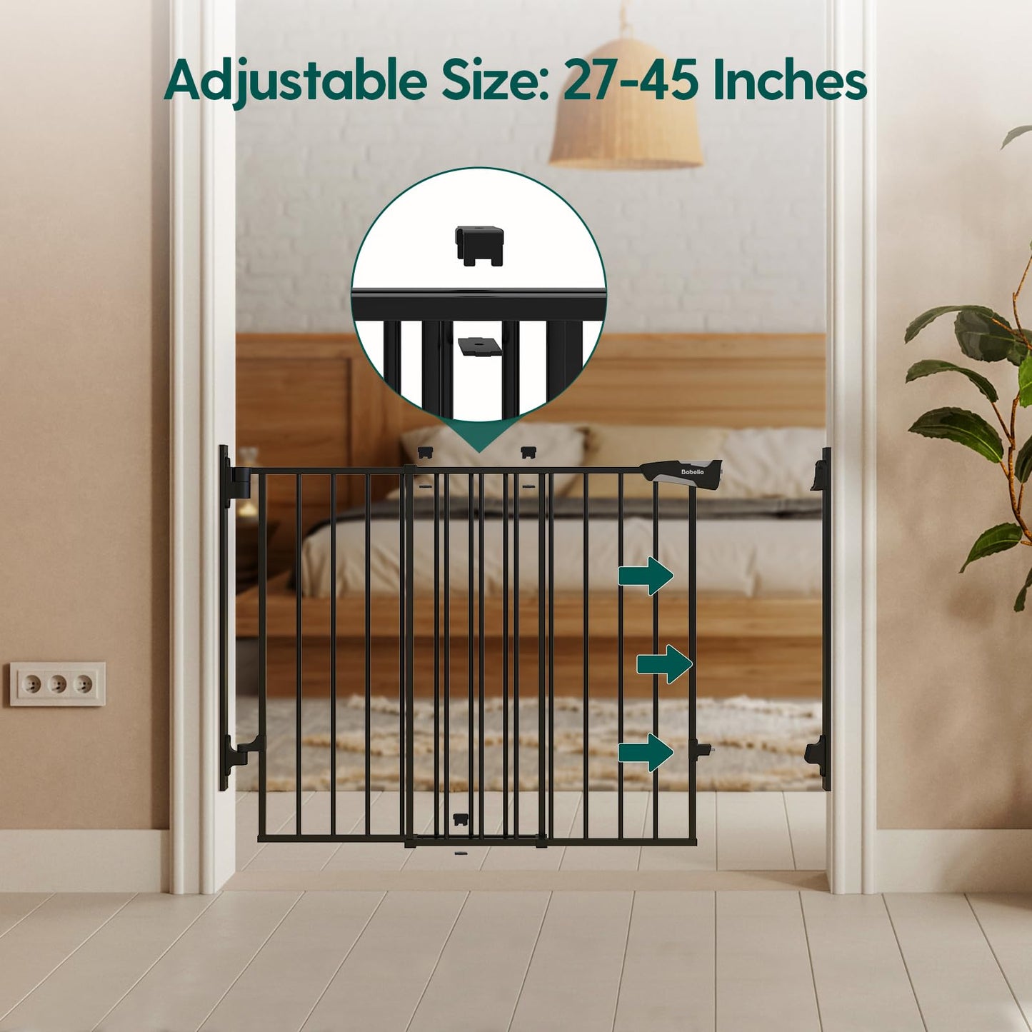 Babelio 26-43" No Bottom Bar Baby Gate for Babies, Elders and Pets, 2-in-1 Hardware Mount Dog Gate for The House, Stairs and Doorways, with Large Walk Thru Door, Black