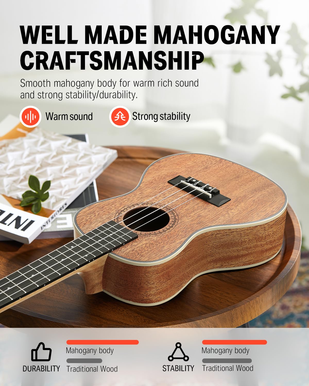 Donner Soprano Ukulele Mahogany Wood 21 inch Ukelele Beginner Kit with Free Online Lesson Gig Bag Strap Nylon String Tuner Picks Ukalalee Yukalalee Bundle Pack DUS-200