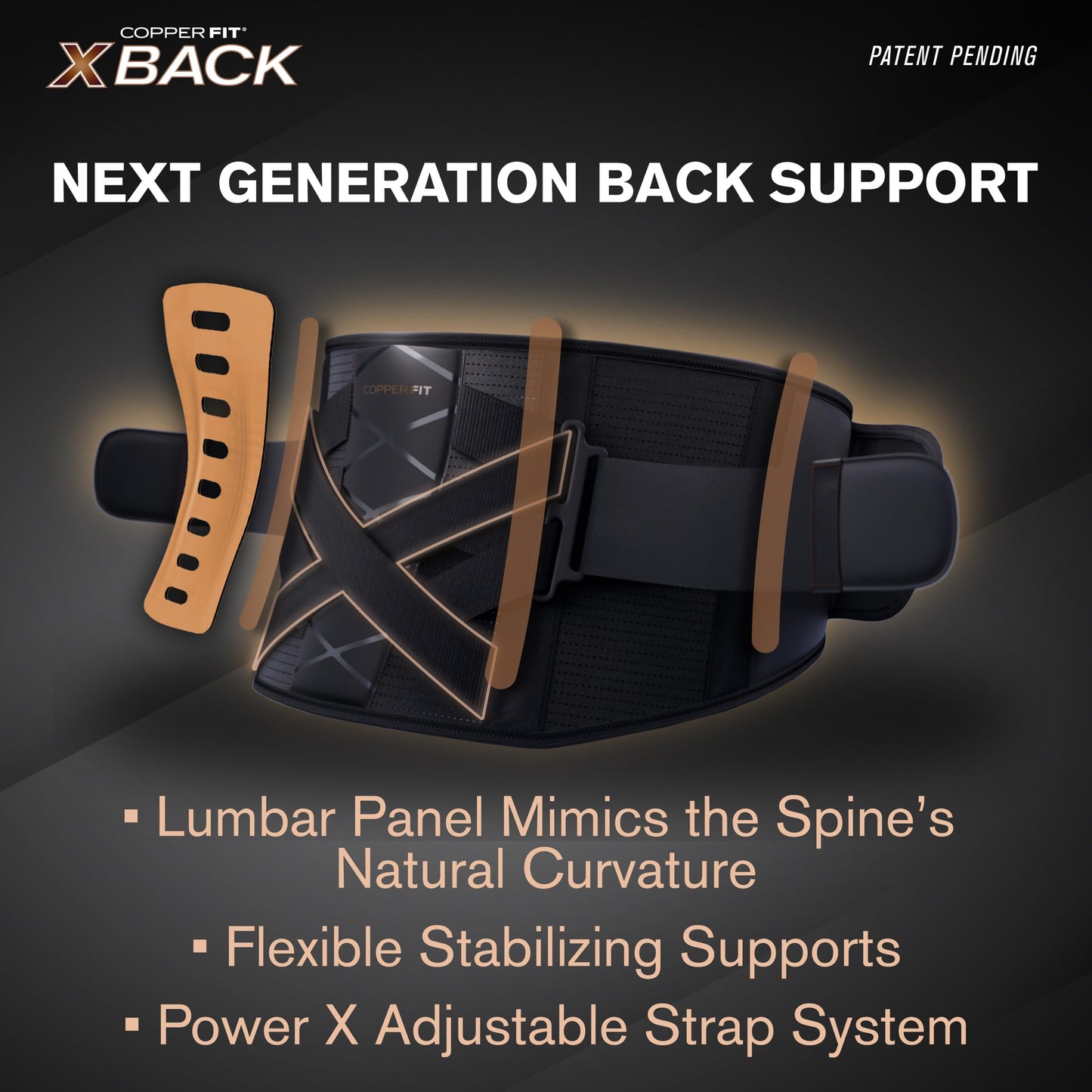 Copper Fit X-Back Brace for Lower Back Pain, Lumbar Support, Herniated Disc, Sciatica, Arthritis – Adjustable, Breathable Design - for Men and Women (Small/Medium)