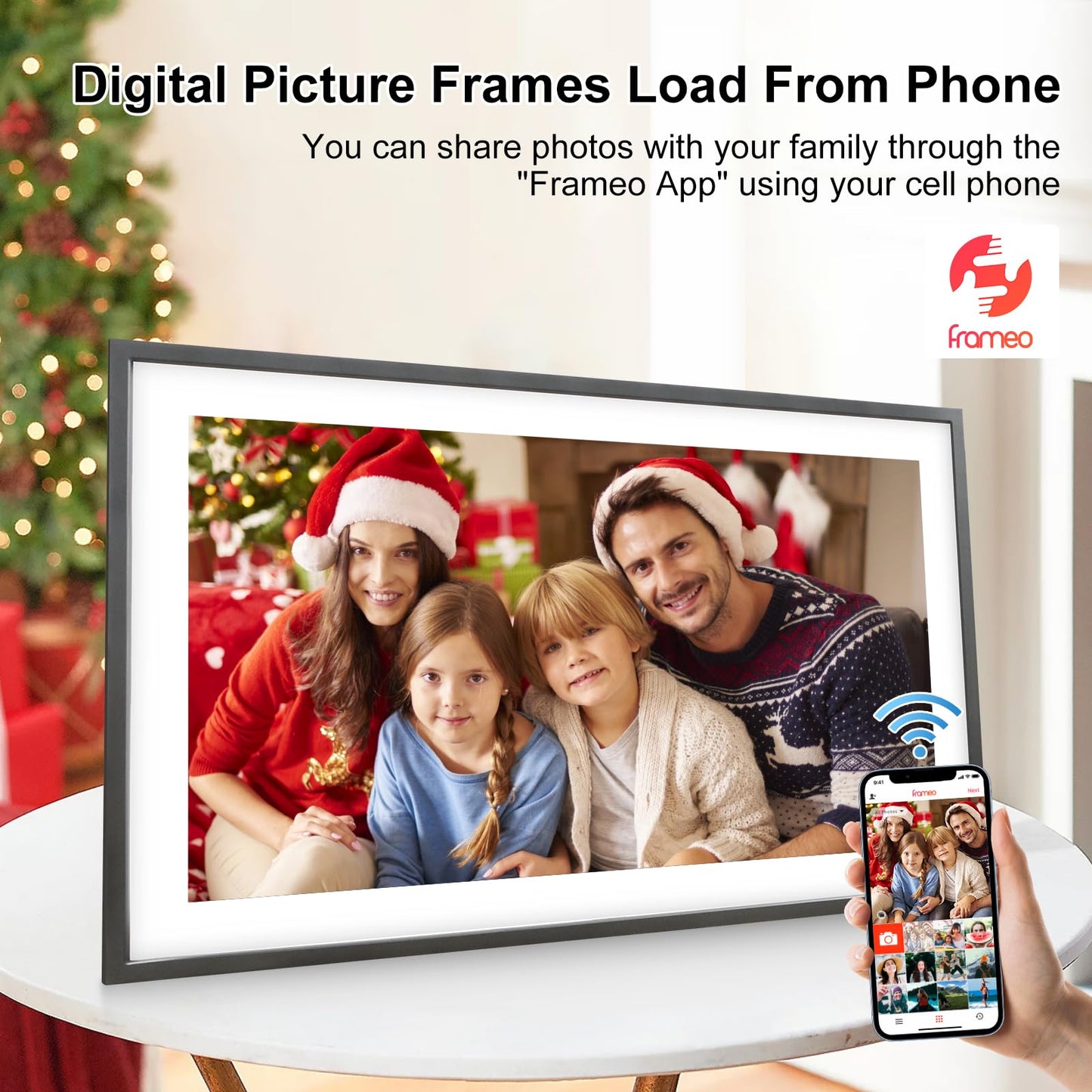 Frameo Digital Picture Frame WiFi -10.1 Inch Digital Photo Frame with 32GB Storage SD Card Slot Desktop,IPS Touch Screen, Auto-Rotate Slideshow Share Videos Photos Remotely Via App-White