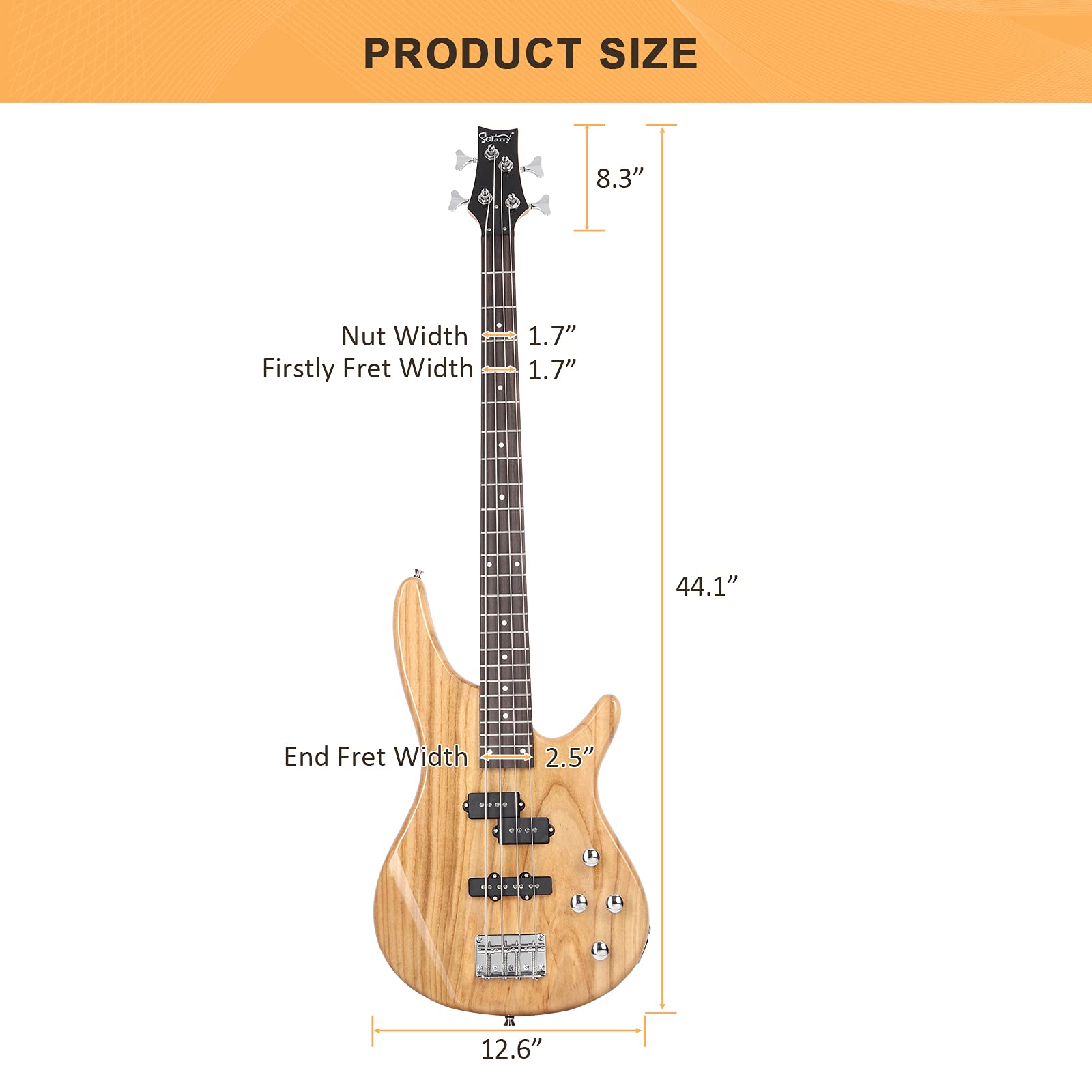 GLARRY 4 String GJazz Electric Bass Guitar Full Size Right Handed with Guitar Bag, Amp Cord and Beginner Kits (Burly Wood)