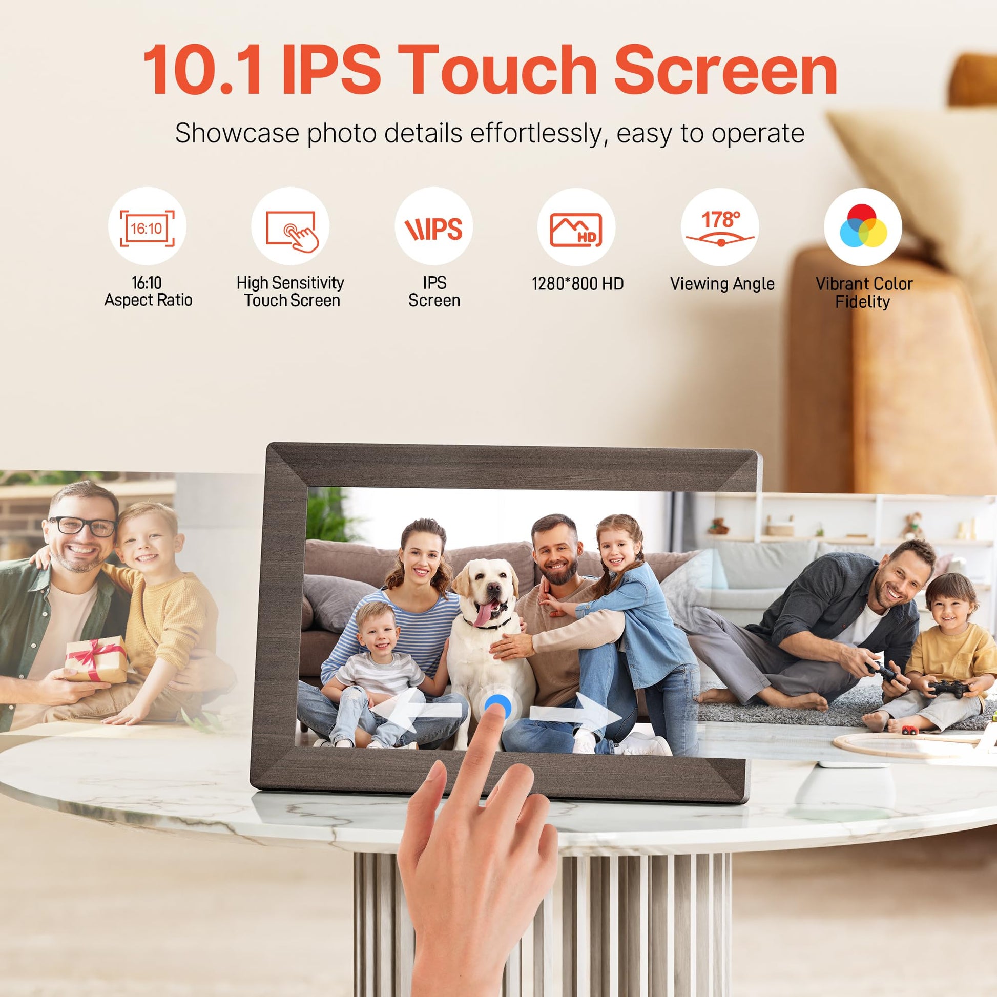 Frameo 10.1" WiFi Digital Picture Frame with 32GB Memory, 1280 x 800 IPS HD Touch Screen Electronic Photo Frame, Auto-Rotate, Slideshow, Wall Mountable, Share Photos/Video Remotely Anywhere