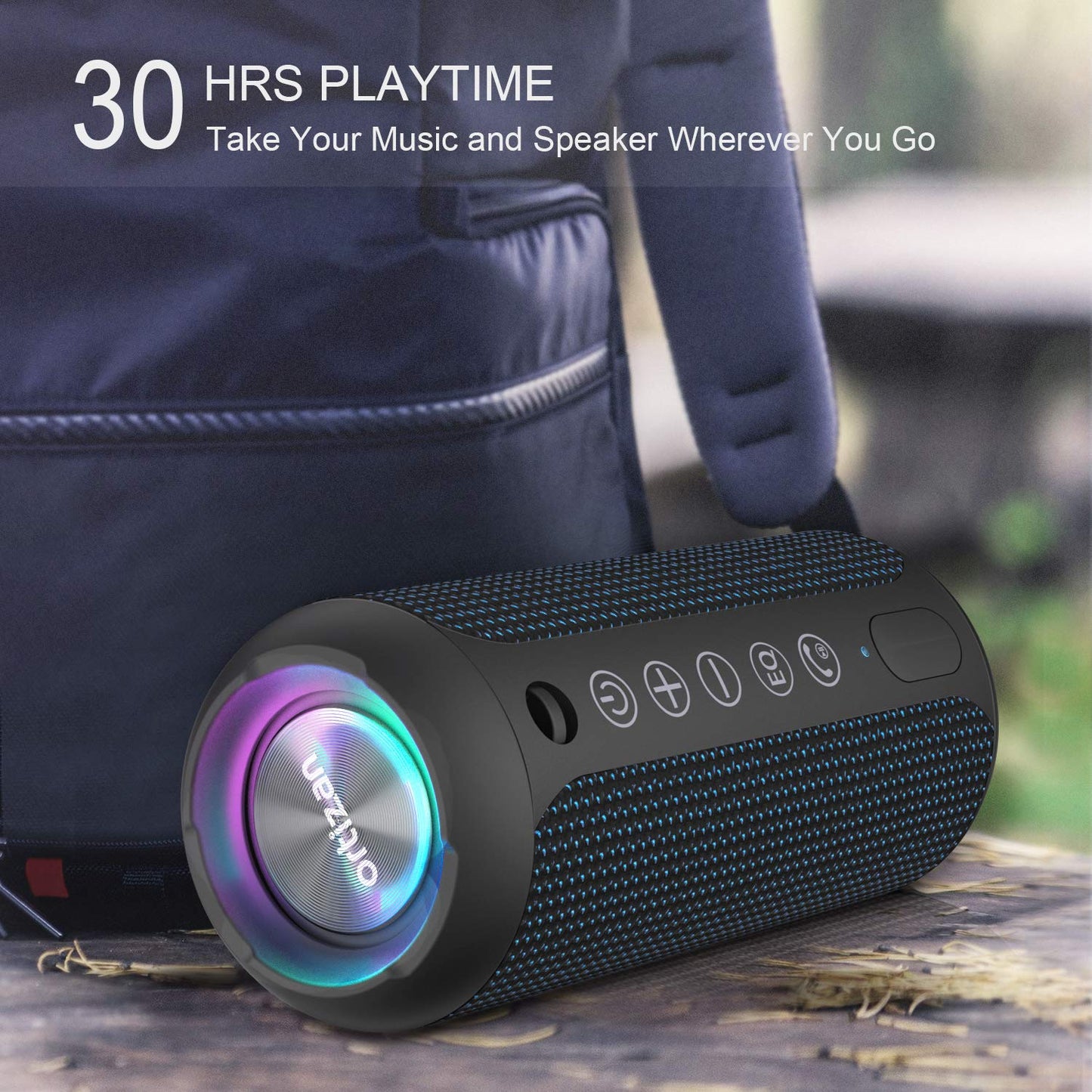 Ortizan Portable Bluetooth Speaker: IPX7 Waterproof, 24W Loud Sound, Deep Bass, Bluetooth 5.3, LED Lights, Wireless Stereo Pairing, 30H Playtime, for Home/Outdoor/Party/Beach, Birthday Gift (Black)