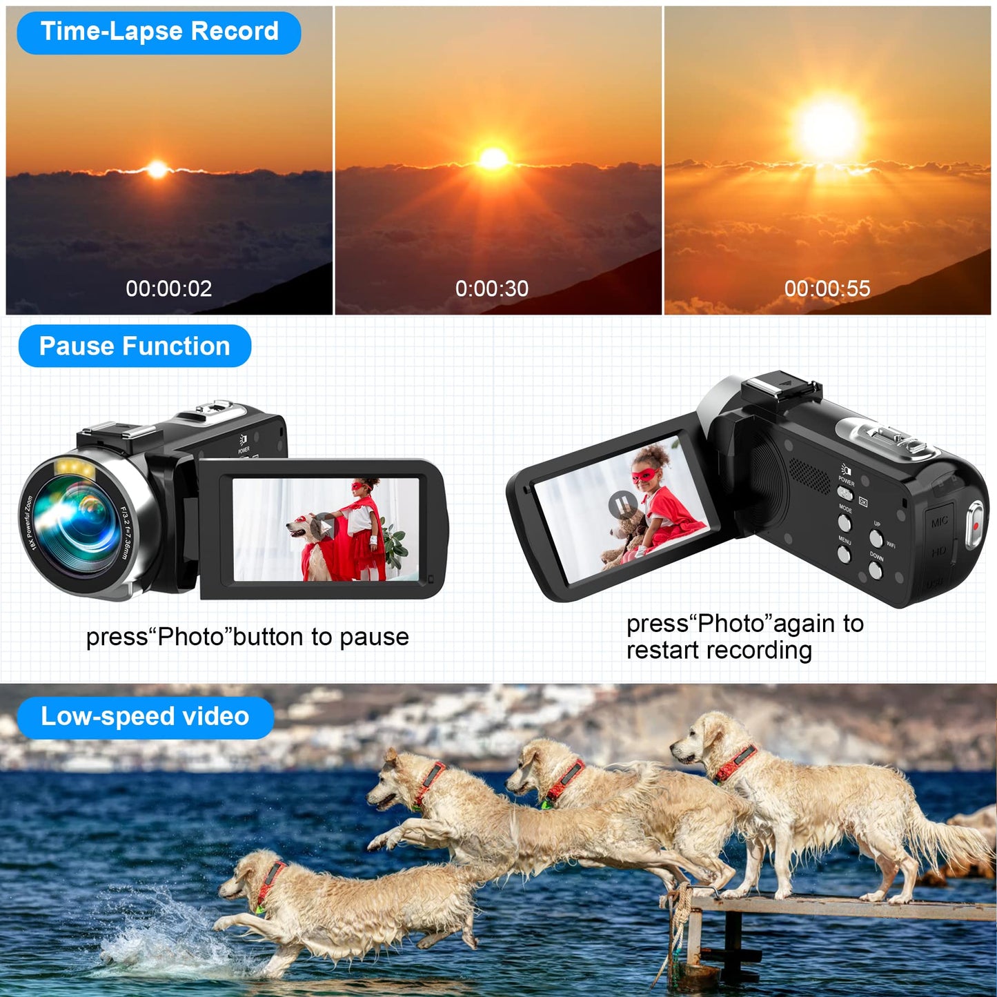 Video Camera Camcorder Full HD 4K 60FPS 48MP WiFi IR Night Vision Vlogging Camera for YouTube Digital Camera Recorder 18X Zoom Camcorders with 3.0" Touch Screen,2 Batteries and 32G SD Card