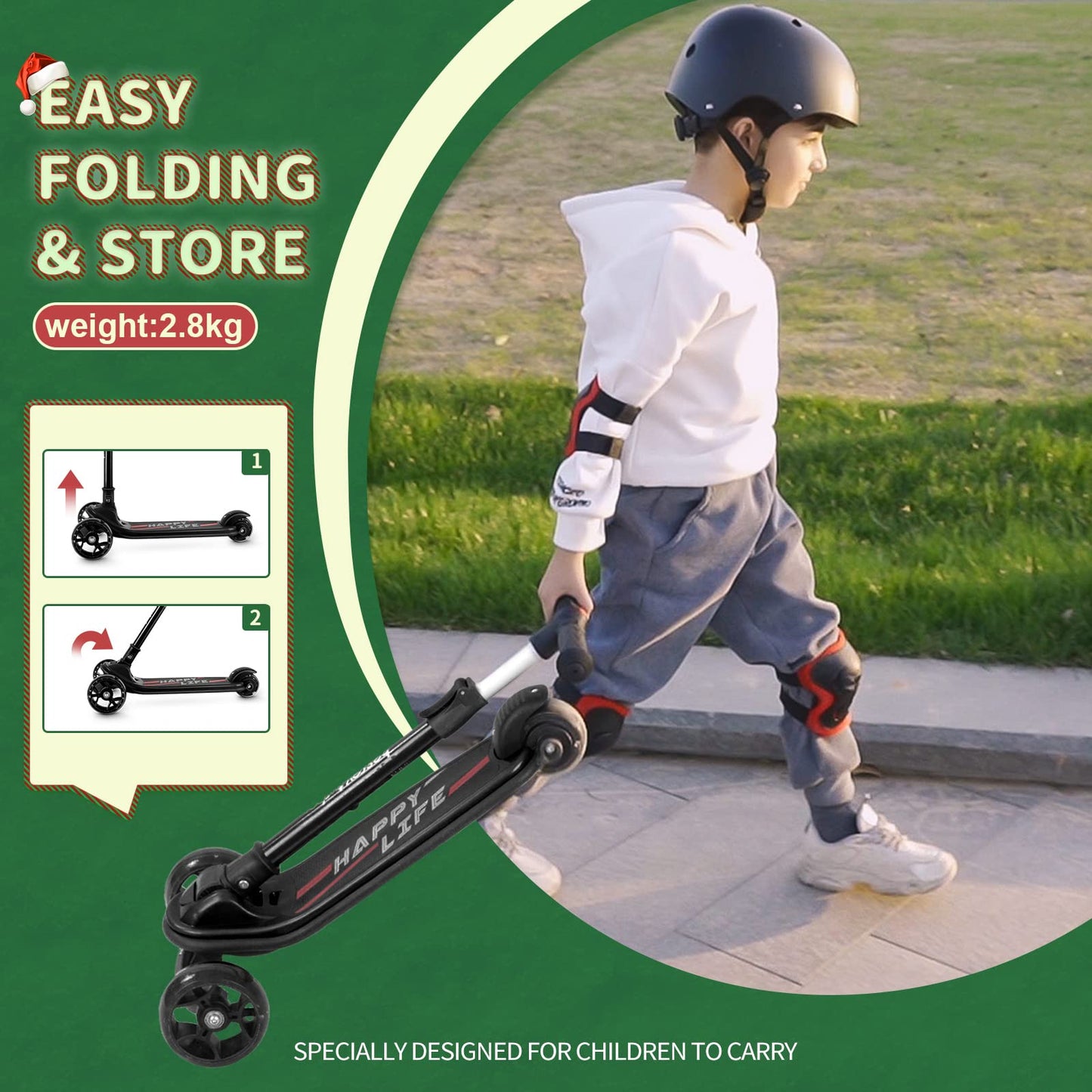 besrey Kick Scooter for Kids Ages 3-10, 3 Wheel Scooter for Kids with Adjustable Height, Folding Kids Scooter with LED Light Wheels Rear Brak Extra Wide Deck Outdoor Activities for Boys/Girls